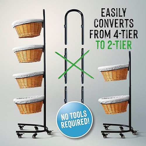 Miniatura 8 de DS THE DISPLAY STORE Soporte de exhibición al por menor de 4 niveles con ruedas y clips de letrero, soporte de cesta de estante de exhibición al por