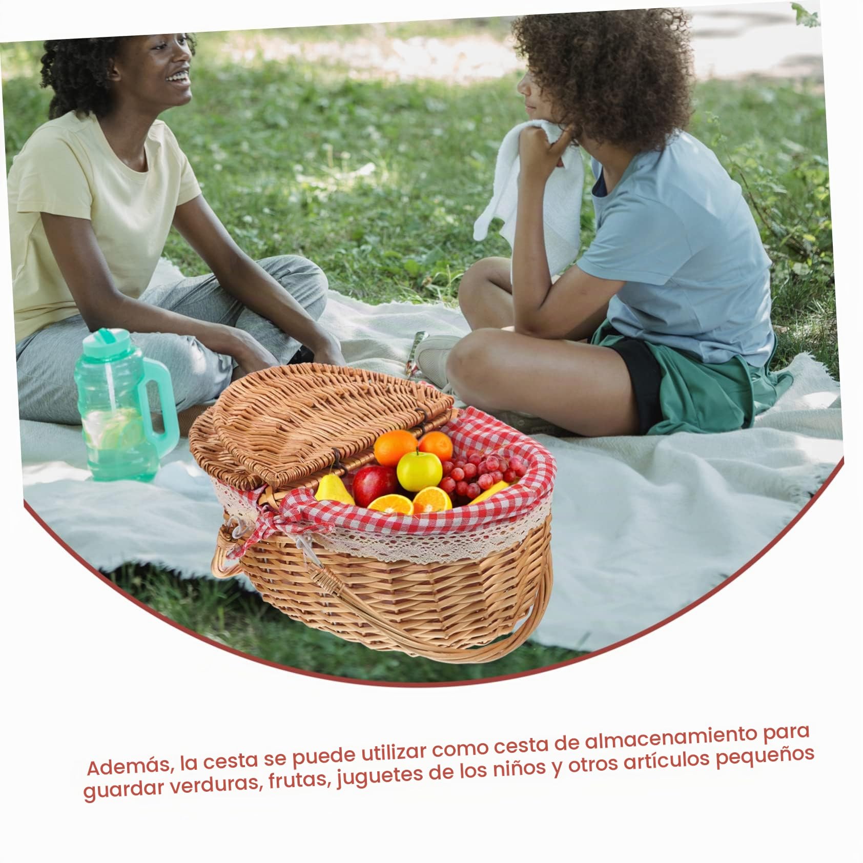 Inoomp Cesta De Picnic De Mimbre Tejida con Asas Dobles Y Tapa Canasta RúStica para Almacenamiento Y Picnic Al Aire Libre 15.74X11.02X7.48In