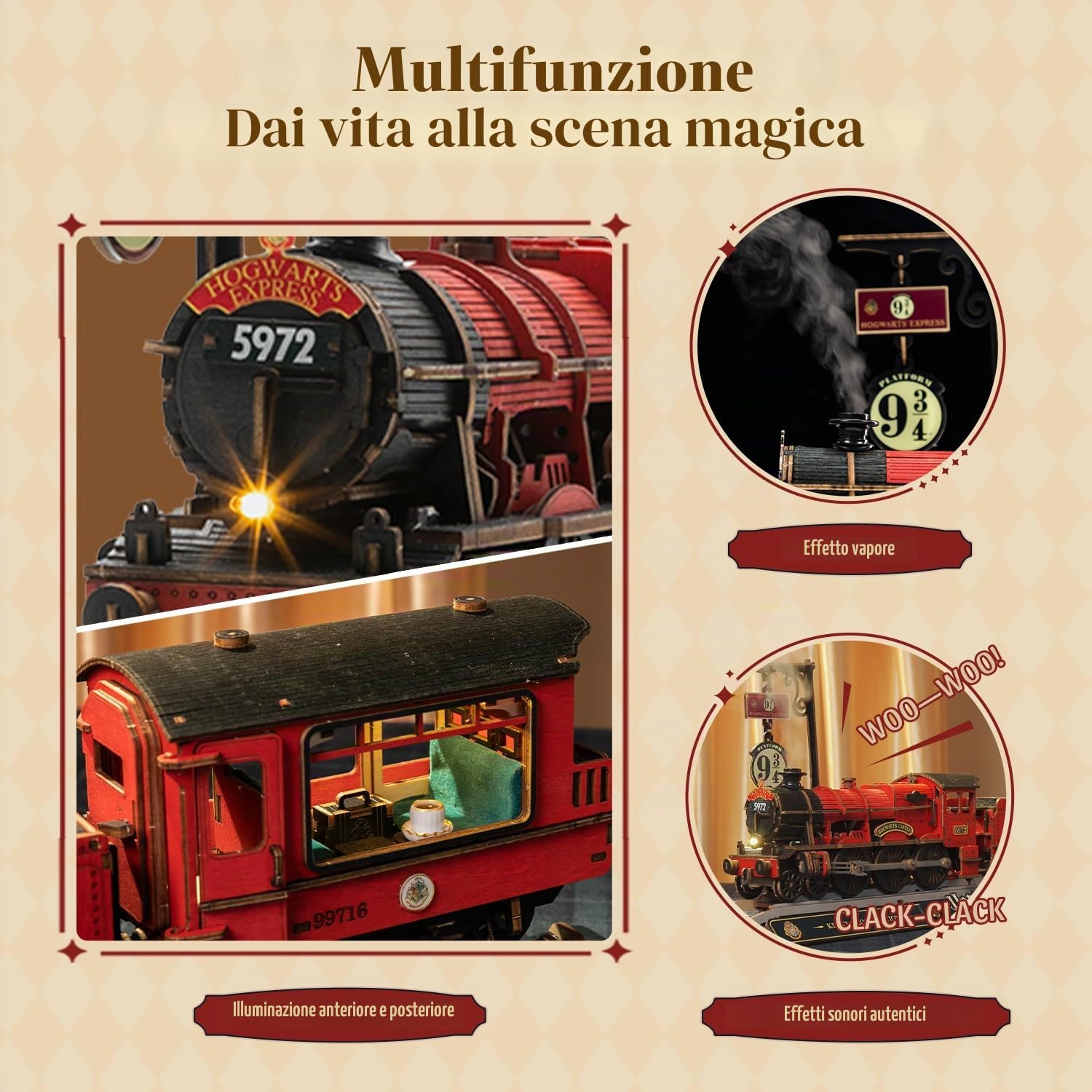 PUREMIND Harry Potter Hogwarts Express, Puzzle 3D in legno con luce e suono