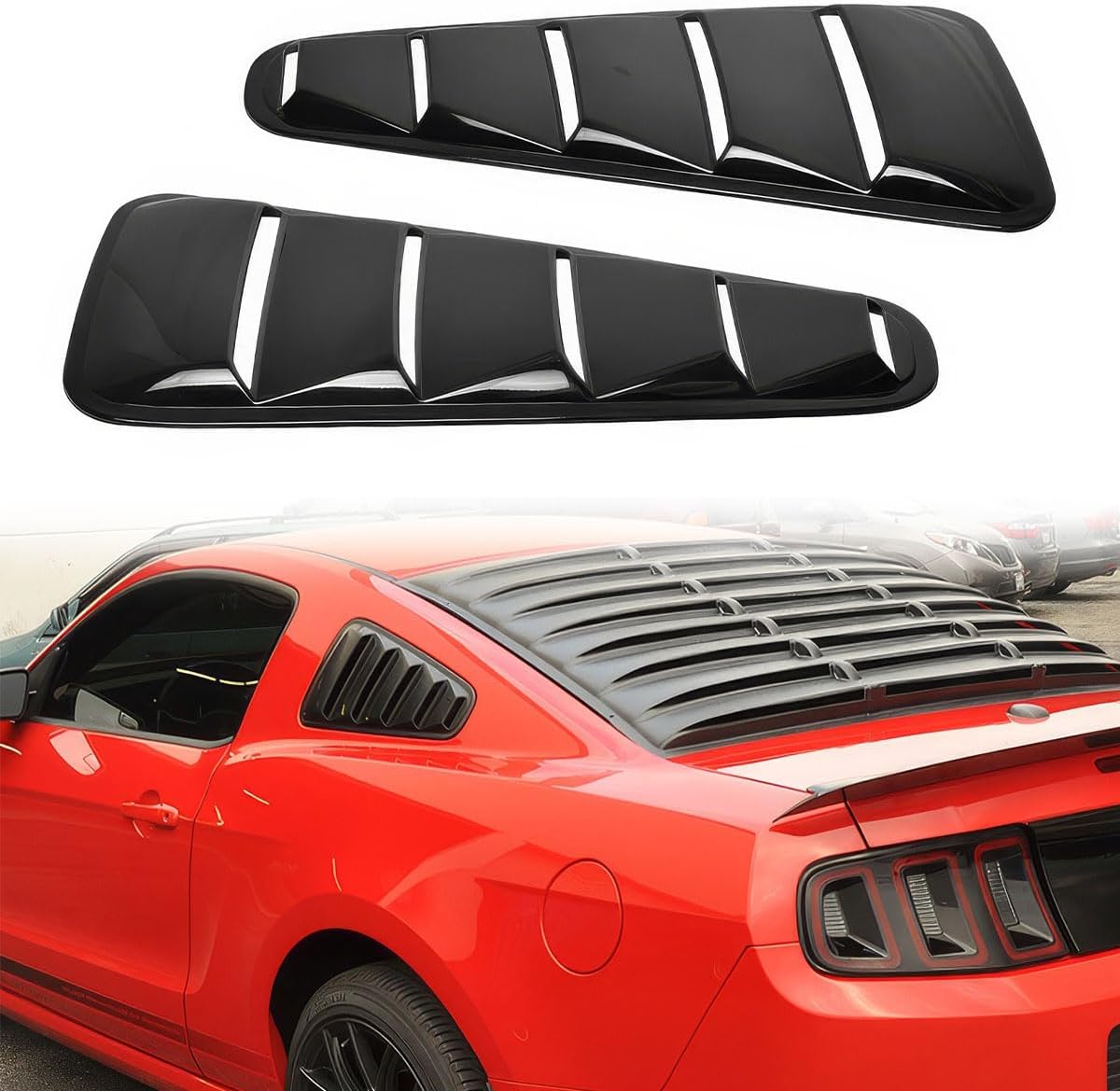 Side Window Louver, Compatible with 2010-2014 Ford Mustang All Models, Painted Gloss Black ABS Plastic OEM Style Aerodynamic Rear Side Sunshade Wind Deflection Cover, 2PCS