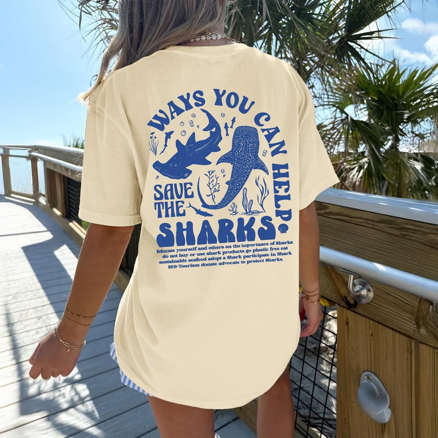 Whale Shark Oversized Shirt for Women Ocean Letter T Shirts Aesthetic Graphic Tees Beach Casual Loose Tops - Image 5