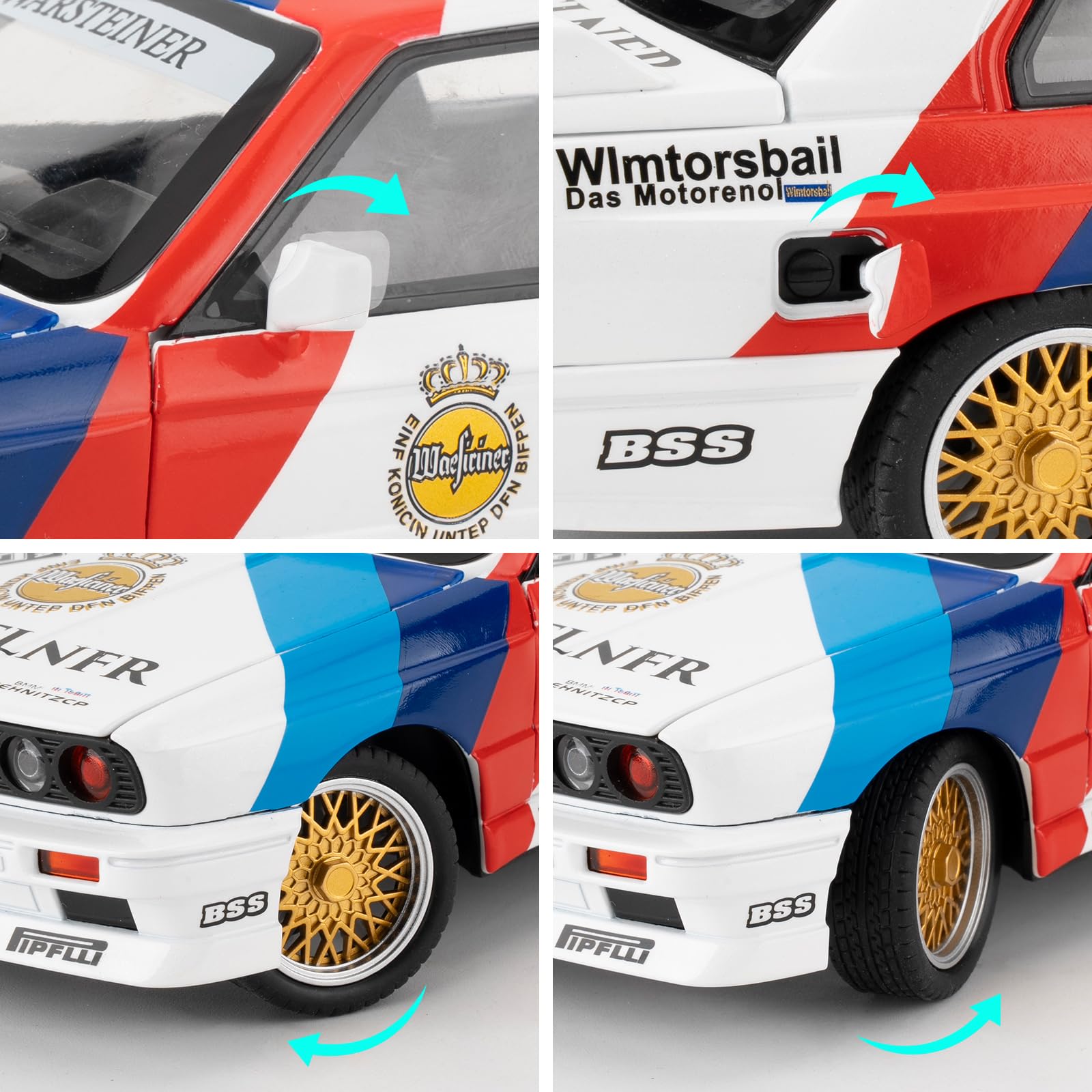 imtfzct Modellino auto 1/24 M3 in versione laccata, auto giocattolo in alluminio pressofuso con funzione audio e luce e funzione pull-back, modello da collezione, regalo per bambini (bianco)