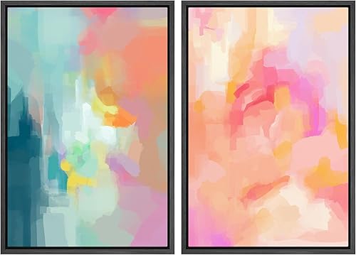 Miniatura 18 de SIGNLEADER Lienzo enmarcado para pared, juego de arte geométrico de mediados de siglo, formas de tocadiscos de música, ilustraciones abstractas,