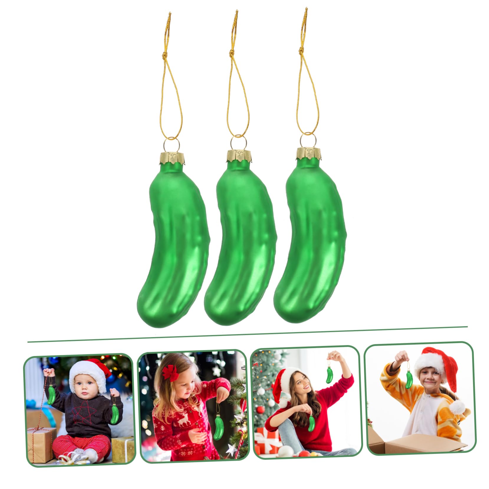 Ciieeo 5 Juegos De Elegantes Adornos para Árbol De Navidad Colgantes De Pepino De Cristal Reutilizables Decoración Navideña para El Hogar 3 Piezas X 5