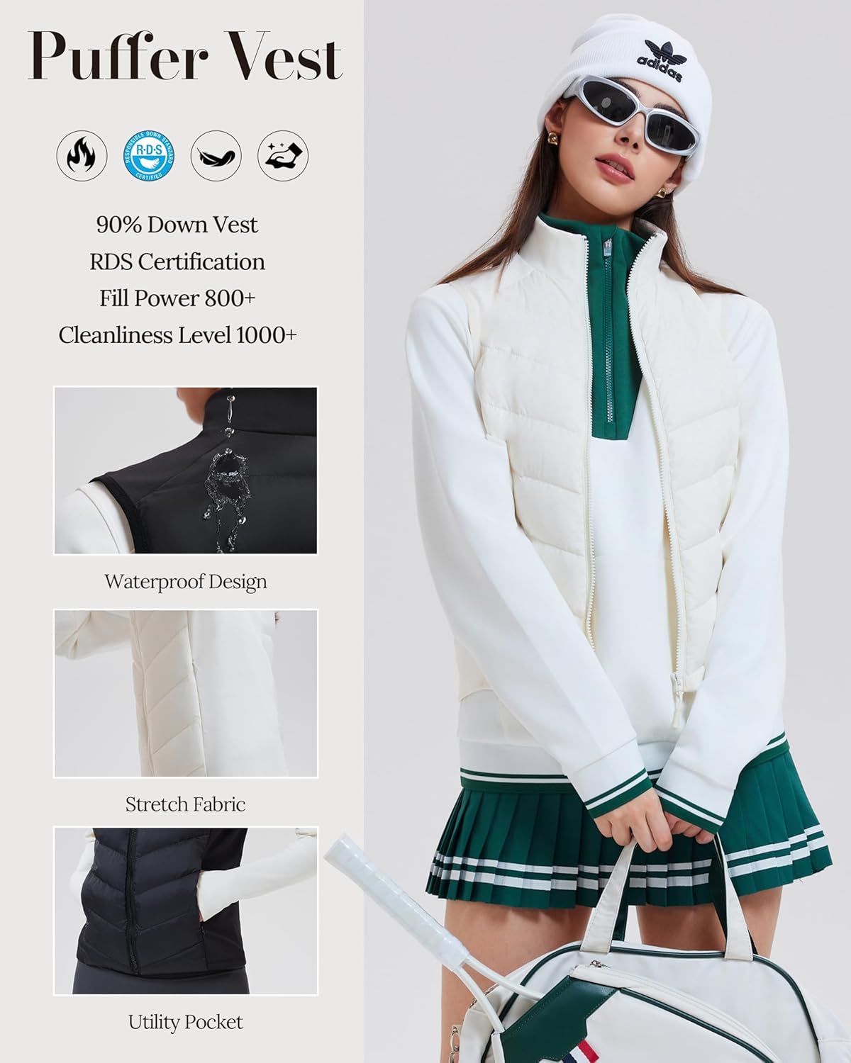 AFZ Women's Lightweight Puffer Vest 800FP Winter Down Vest Sleeveless Quilted Water Resistant Running Jacket - Image 4