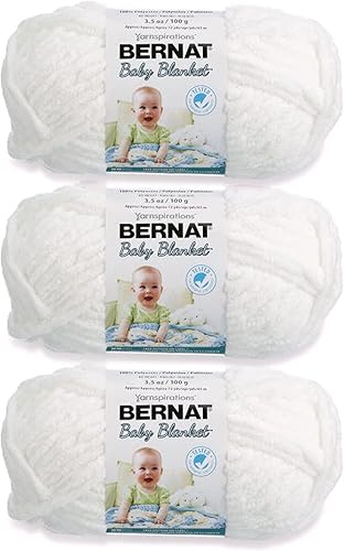 Bernat Manta de bebé, hilo blanco, paquete de 3 unidades de 3.5 onzas, poliéster, 6 súper voluminosos, 72 yardas, tejido, ganchillo, manualidades y