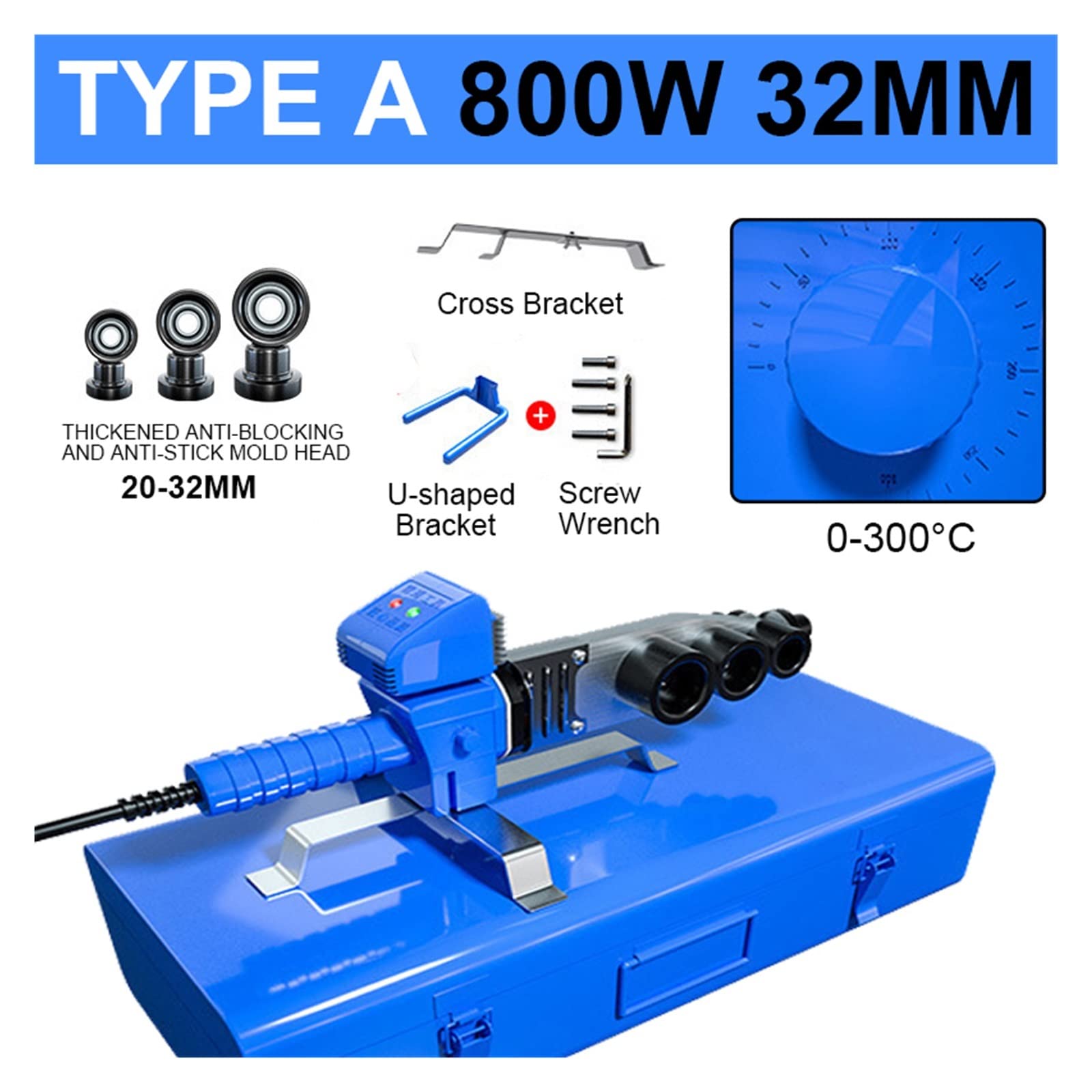 Regulowana zgrzewarka do rur 1000 W/800 W lutownica do rur spawanie tworzyw sztucznych PB/PP/PE/PPR ogrzewanie rur topi się narzędzie 63/32mm(800W A)