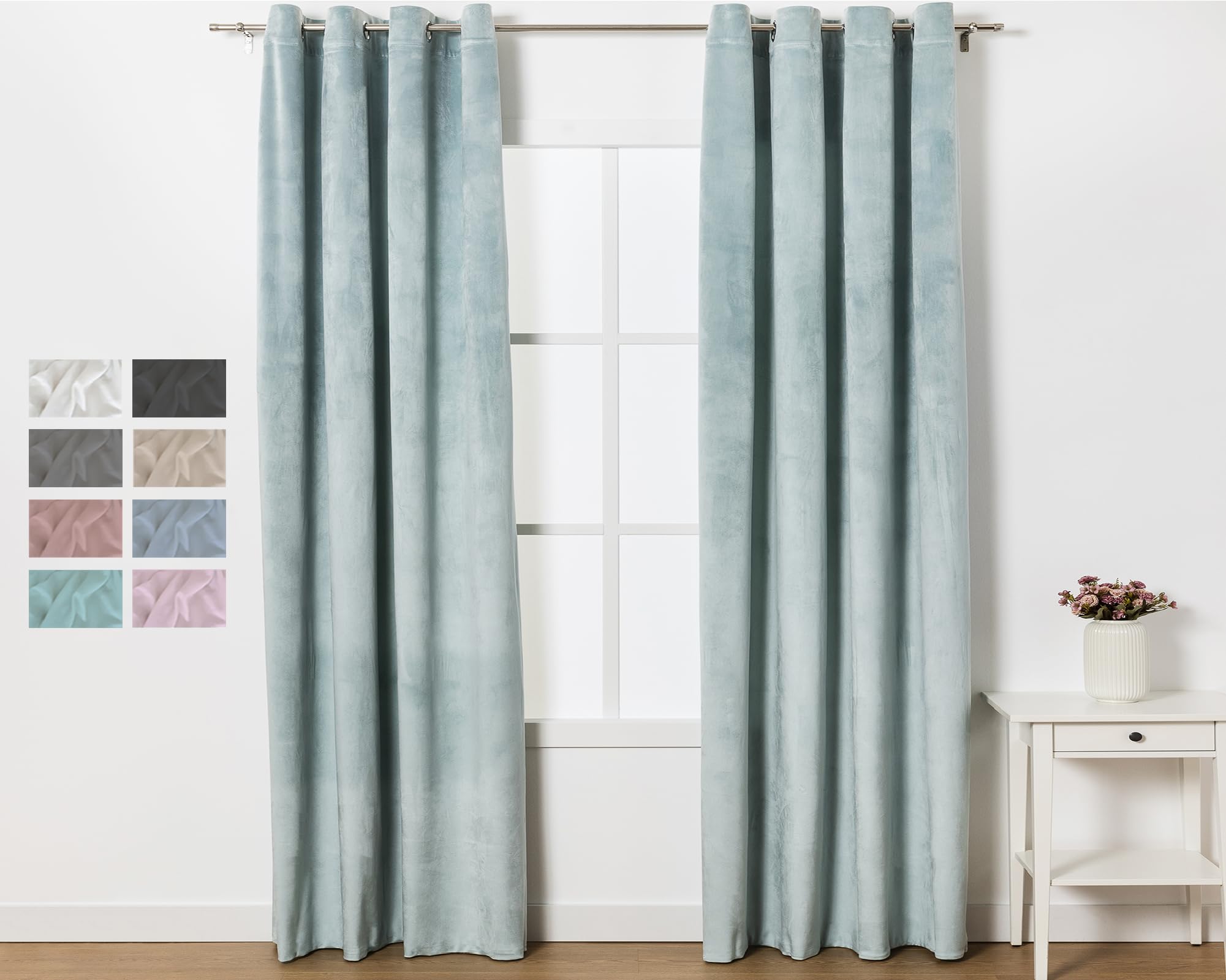 TRAMAS+ Pack 2 Cortinas Terciopelo Opacas Aislante Térmico, Protección Solar y Anti Luz, para Ventana Salón Habitación y Dormitorio - (Verde Tiffany)