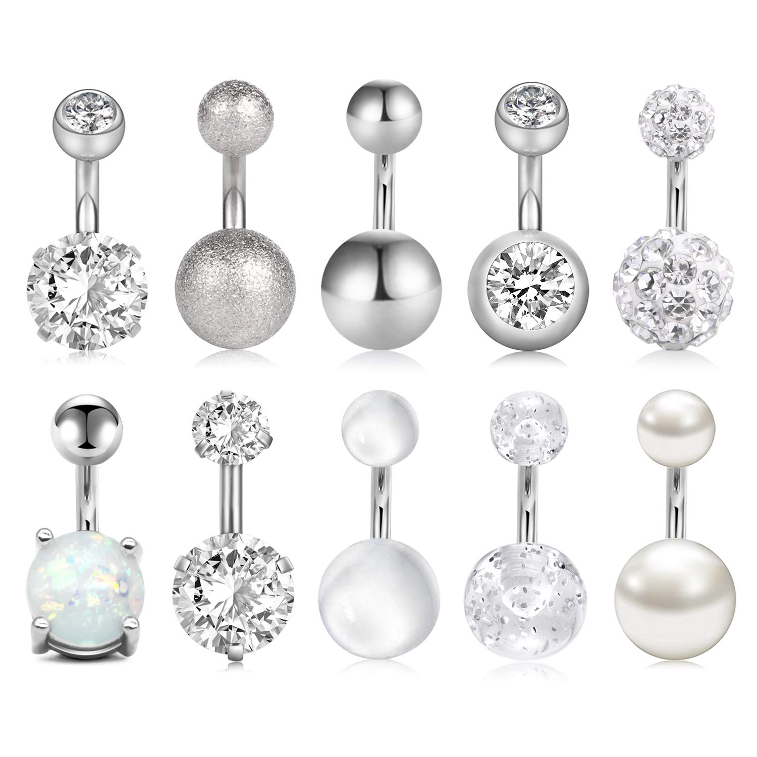 JFORYOU10 Piezas 14G Corto Piercing Ombligo Anillo 6mm 10mm Acero Inoxidable Piercing Banana Curvados Vientre Ombligo Piercing Oreja Mujer Hombre