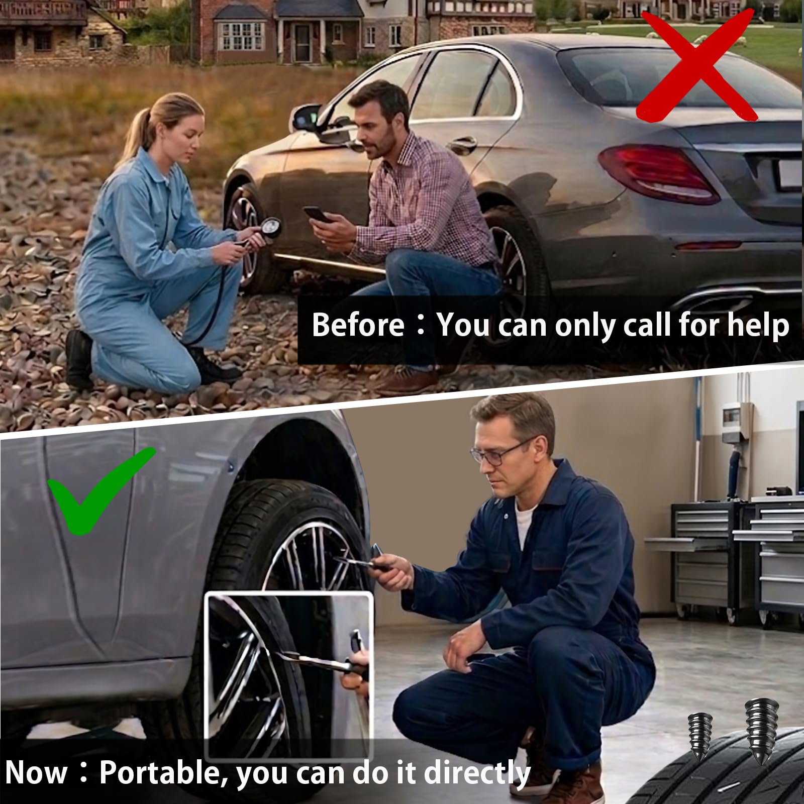 Juego de 30 tapones para neumáticos, tapones de neumáticos atornillados con 2 tamaños, destornillador y tornillo para coches, bicicletas, reparación de pinchazos de neumáticos de tractor