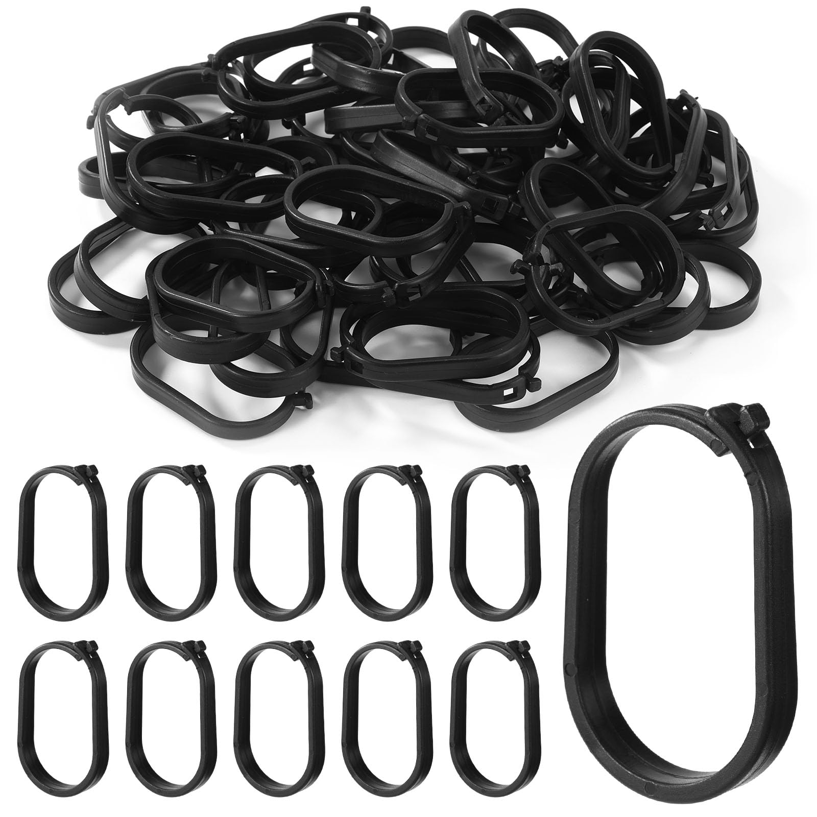 52pz Ganci per Tende da Gazebo, Anelli in Plastica Tende da Doccia Zanzariere Baldacchino Reti e Finestre Design Scorrevole a Chiusura Ermetica Ganci per uso Domestico e Alberghiero (Nero)