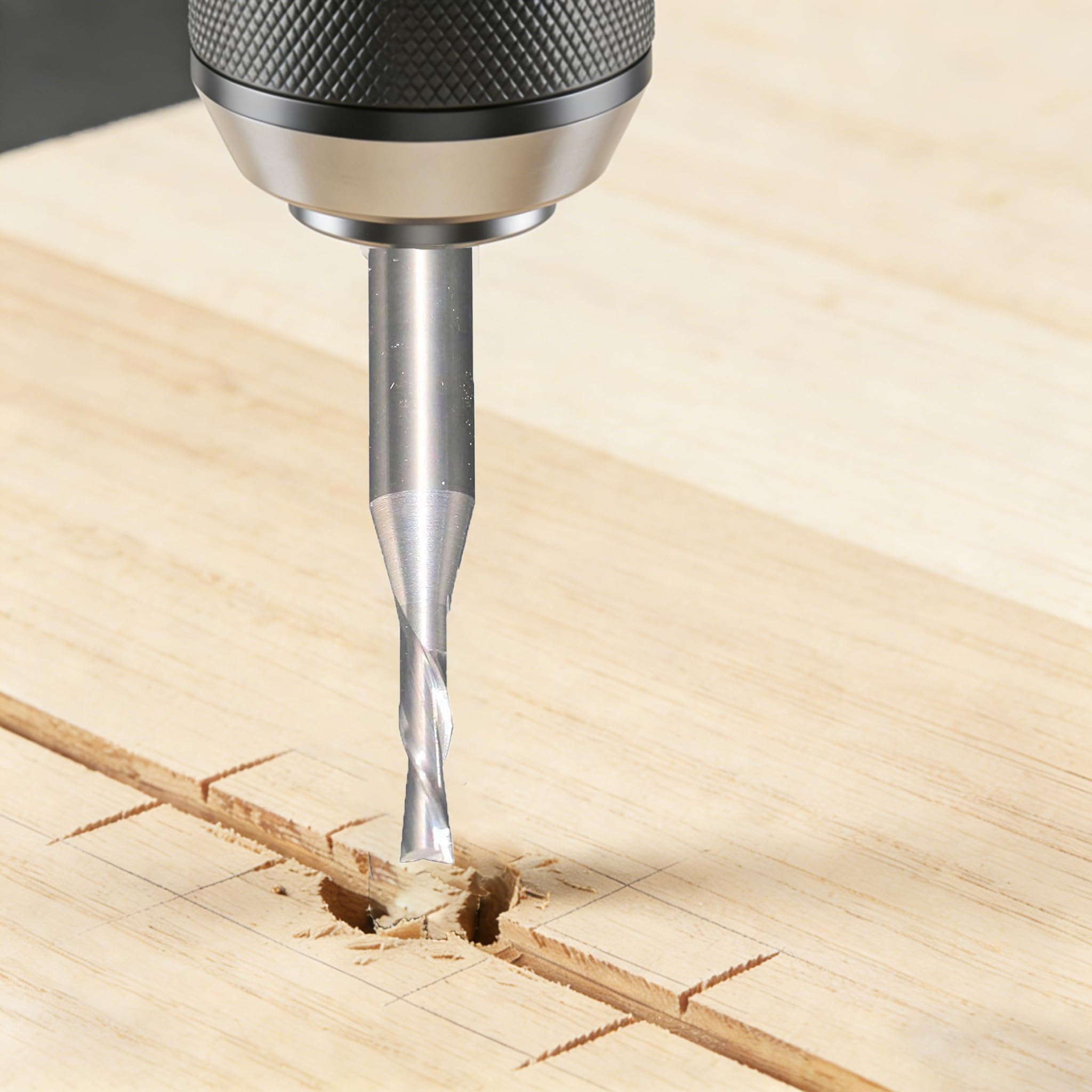 Ruhi DL320 Spiralfräser, 3 Rillen, niedrige Helix, nach unten geschnitten, CNC-Schaftfräser für Holzschnitzerei, Gravur, 0,3 cm x 0,6 cm x 5,1 cm, Schaft 1/4 Zoll