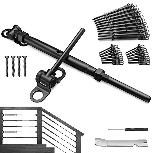 Miniatura 9 de BLIKA Juego de barandillas de cable negro de 18 pulgadas, paquete de 20 barandillas de cable negro T316 de ángulo ajustable de 18 pulgadas para