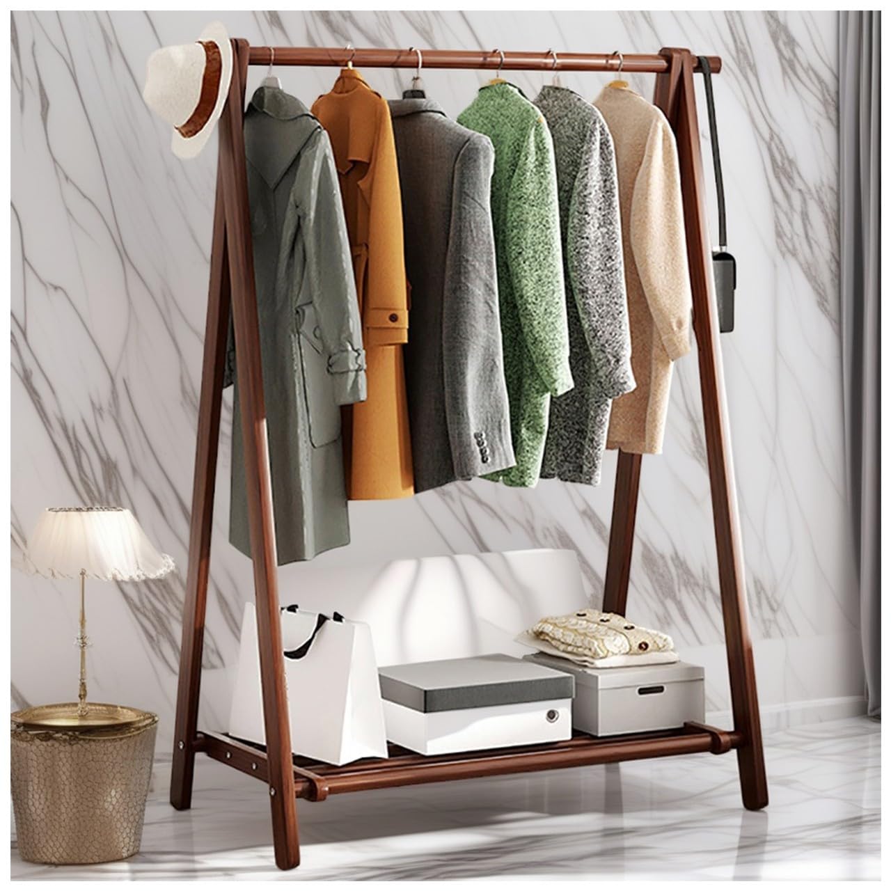 FGXHHS Foldable Wooden Coat Rack Stand with Sto Shelf, Garment for Clothes, Max Load 100kg, Adjustable 60/80/100/120CM Wardrobe nizer