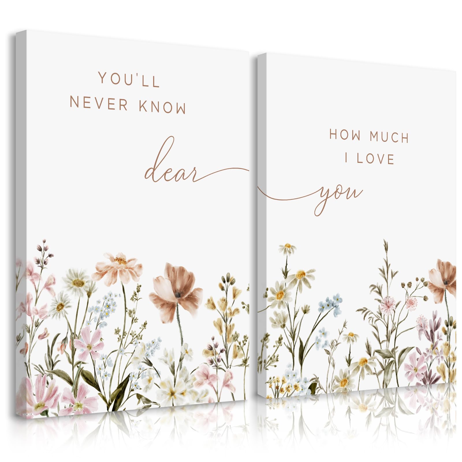 Girl Nursery Floral Wall Art Decor Boho Wildflower Canvas Wall Decor Baby Girl Room Flower Poster Vintage Nursery Botanical Art Prints Coastal Pictures for Toddler Bedroom 12x16x2 Inch Ready to Hang