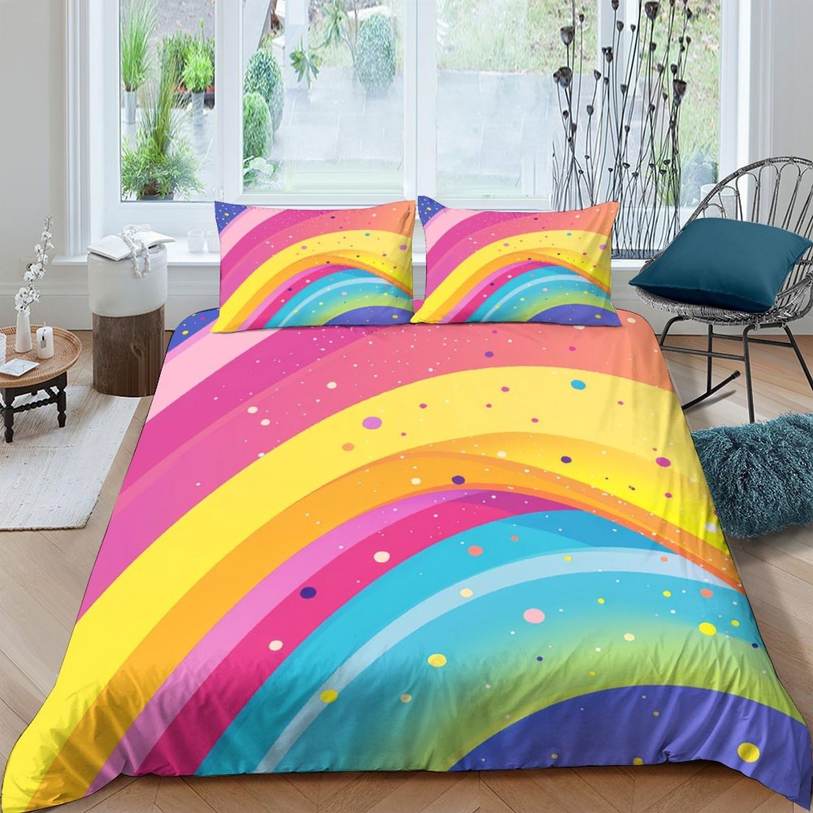 Ctjqhvkz Style-7 3D Printed Rainbow Stripe Fitted Sheet Microfiber Soft Colorful Arc Mattress Cover For Bedroom Dorm Decor Single（135X200cm）