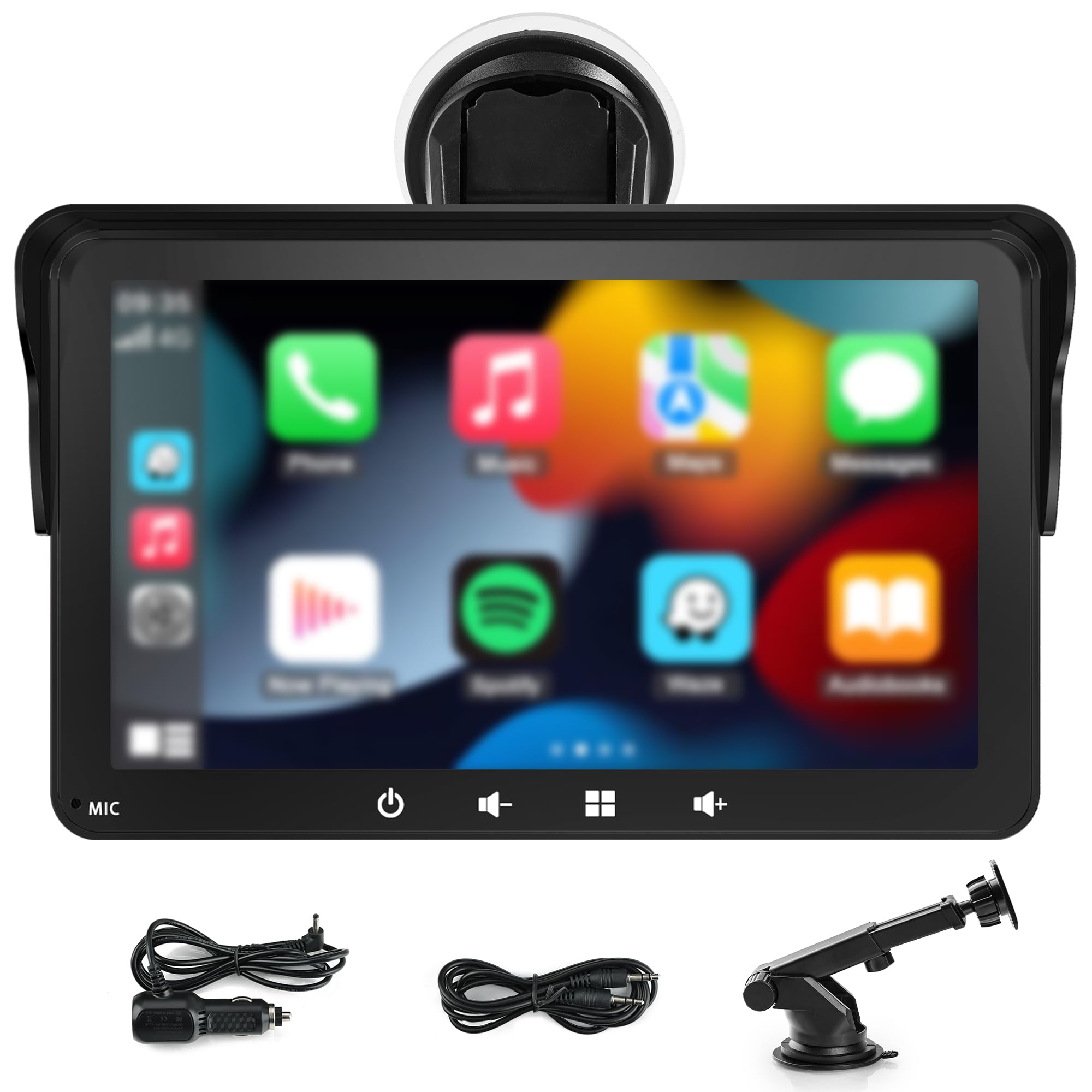 Przenośny samochód carplayy, 7 cali, bezprzewodowy przenośny ekran z osłoną przeciwsłoneczną CarPlay, tablet do samochodu z BT, FM, typ C, Aux-in