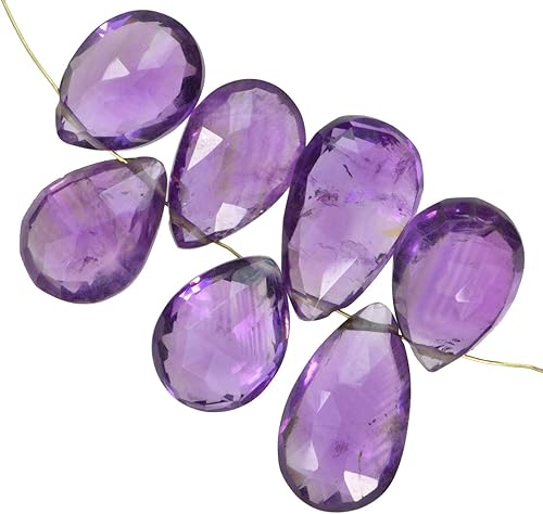Miniatura 4 de Cuentas de amatista Briolettes en forma de lágrima de pera, 0.394 in-0.472 in (cantidad = 7), Amatista vendida sin espaciadores