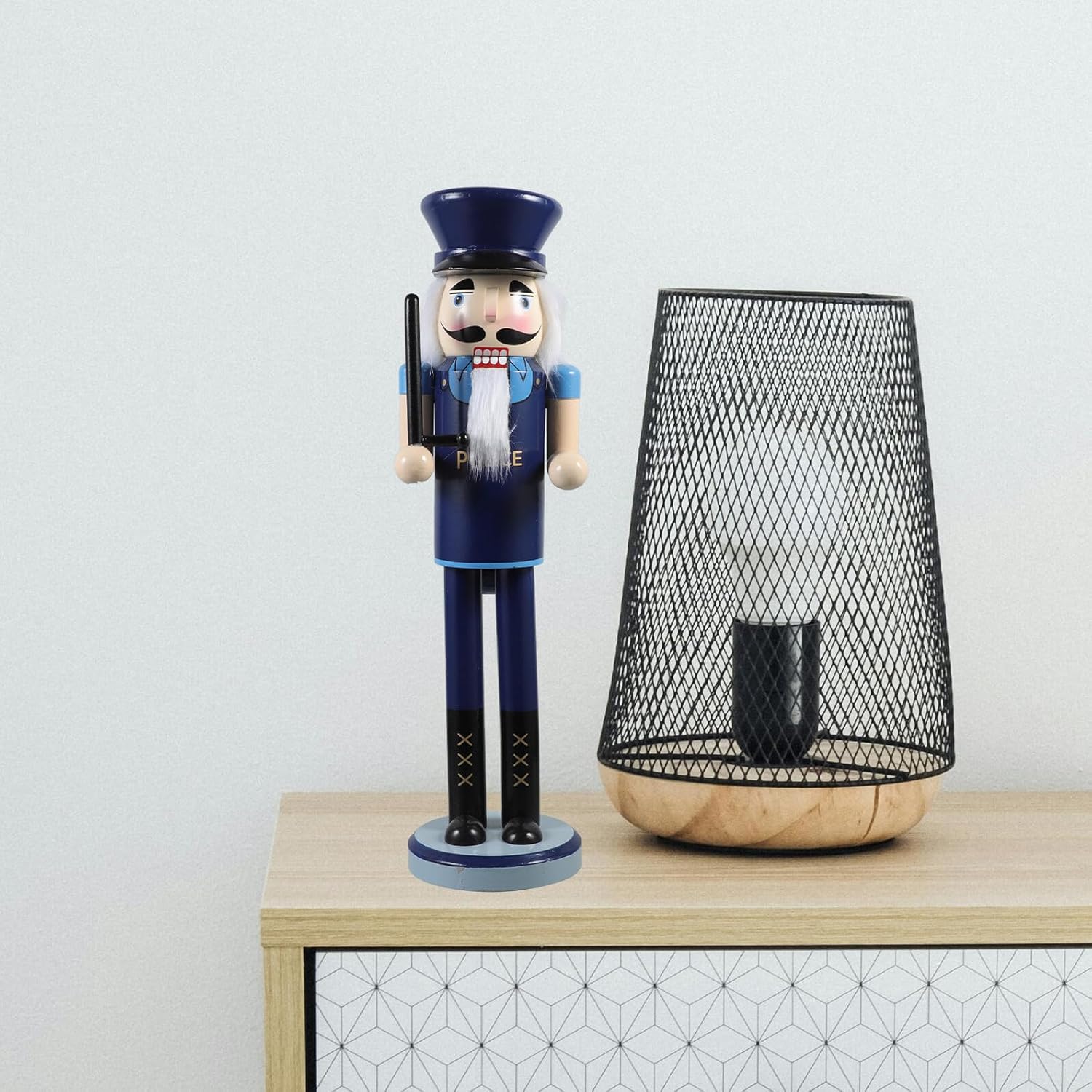 Christmas Nutcracker Figurine Police Officer 38cm Wooden Nutcracker Soldier Tabletop Ornament Festive Holiday Decoration for Home and Collectors