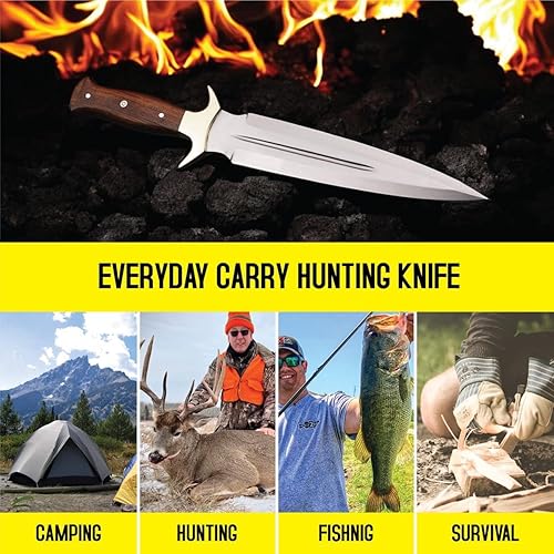 Miniatura 8 de H&H Blades - Cuchillo de daga de acero hecho a mano D2 de 15 pulgadas  Hoja fija de espiga completa con funda de cuero  Cuchillo táctico, de