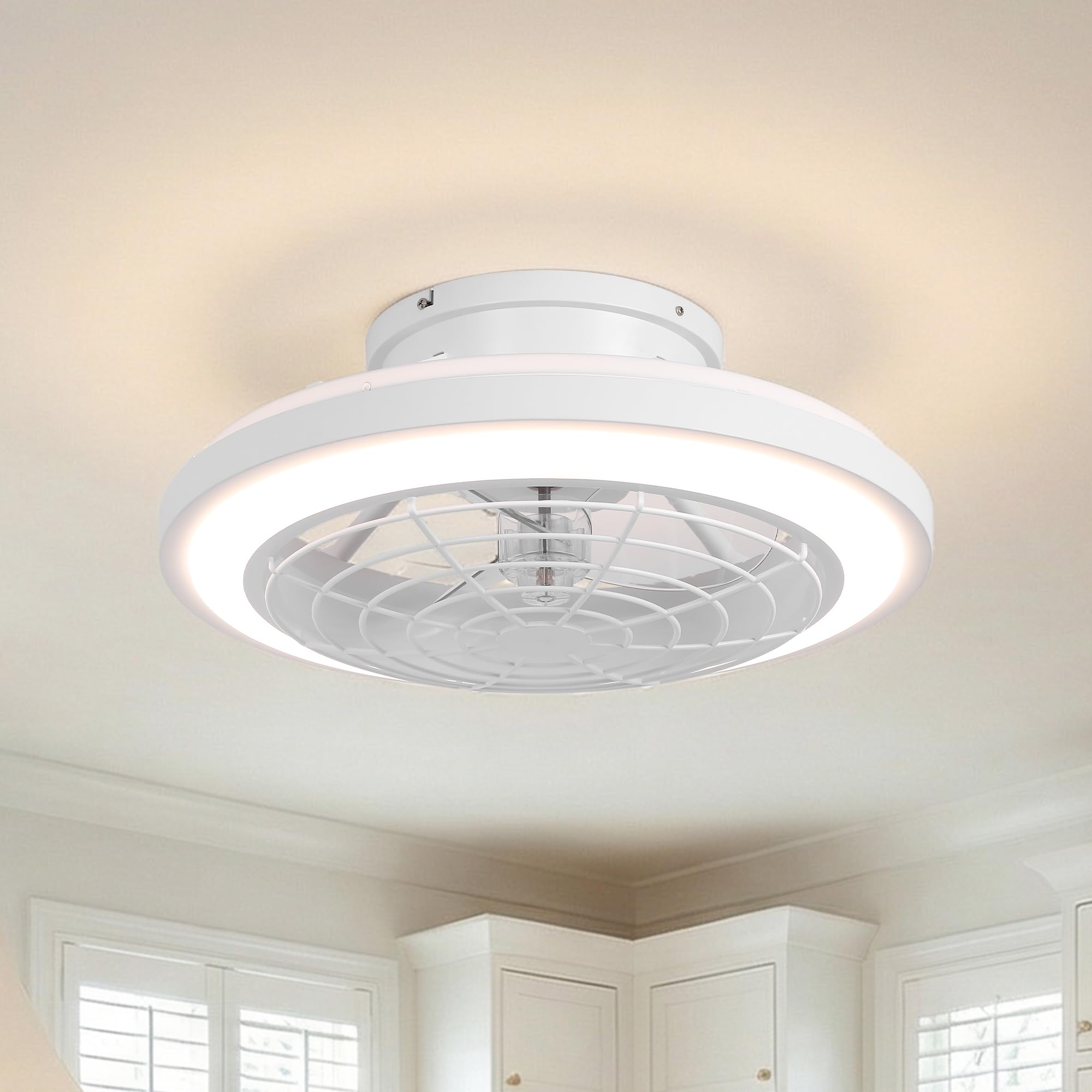 Parrot Uncle 50cm Ceiling Fans with Lights Reversible Fans, Remote Smart Lighting Timing 6 Speeds, Smart Modern Quiet Ceiling Fan Light for Bedroom Living Room Dining Room White