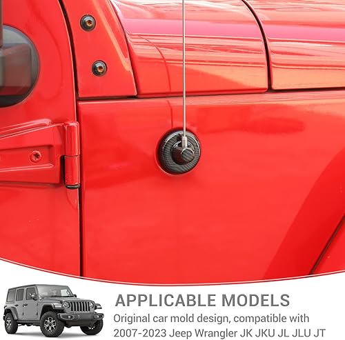 Miniatura 5 de Cubierta de base de antena de radio Jeep compatible con Jeep Wrangler 2007-2023 JK JKU JL JLUGladiator JT 2020-2023, grano de fibra de carbono,