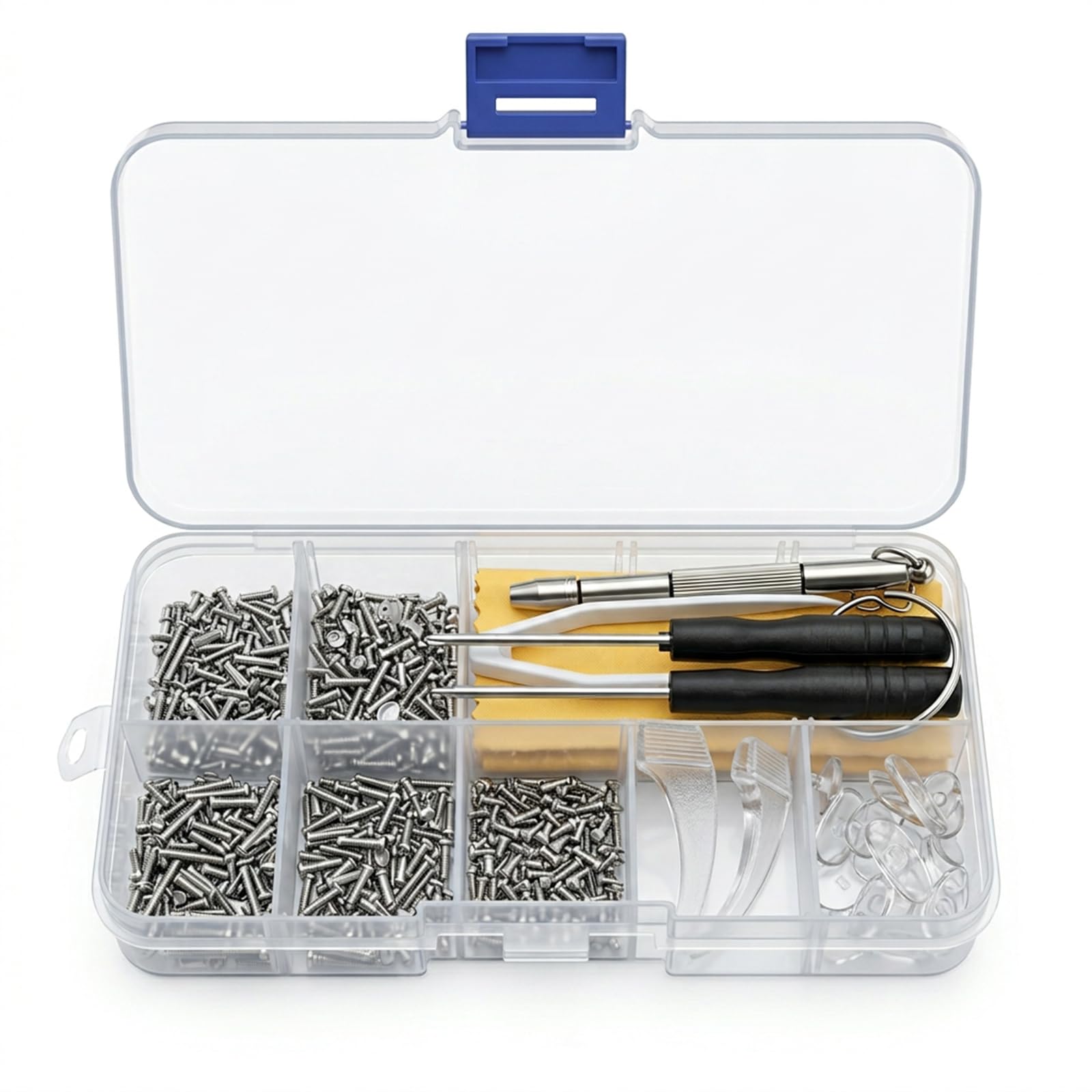 500 Pcs Eyeglass Repair Kit Stainless Steel Glasses Screws & Precision Screwdriver Complete Set with Nose Pads & Tweezers Durable Spectacle Tool for Sunglasses, Reading Glasses & Daily Use