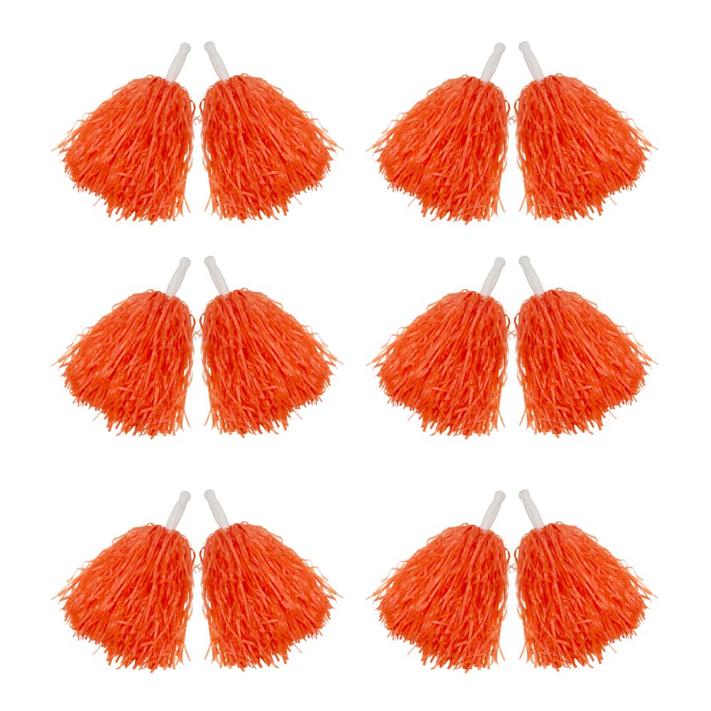 Hooshing 12PCS Pom Poms Cheerleading Orange Plastic Cheer Pom Poms with Handles for Team Spirit Sports Party Dance