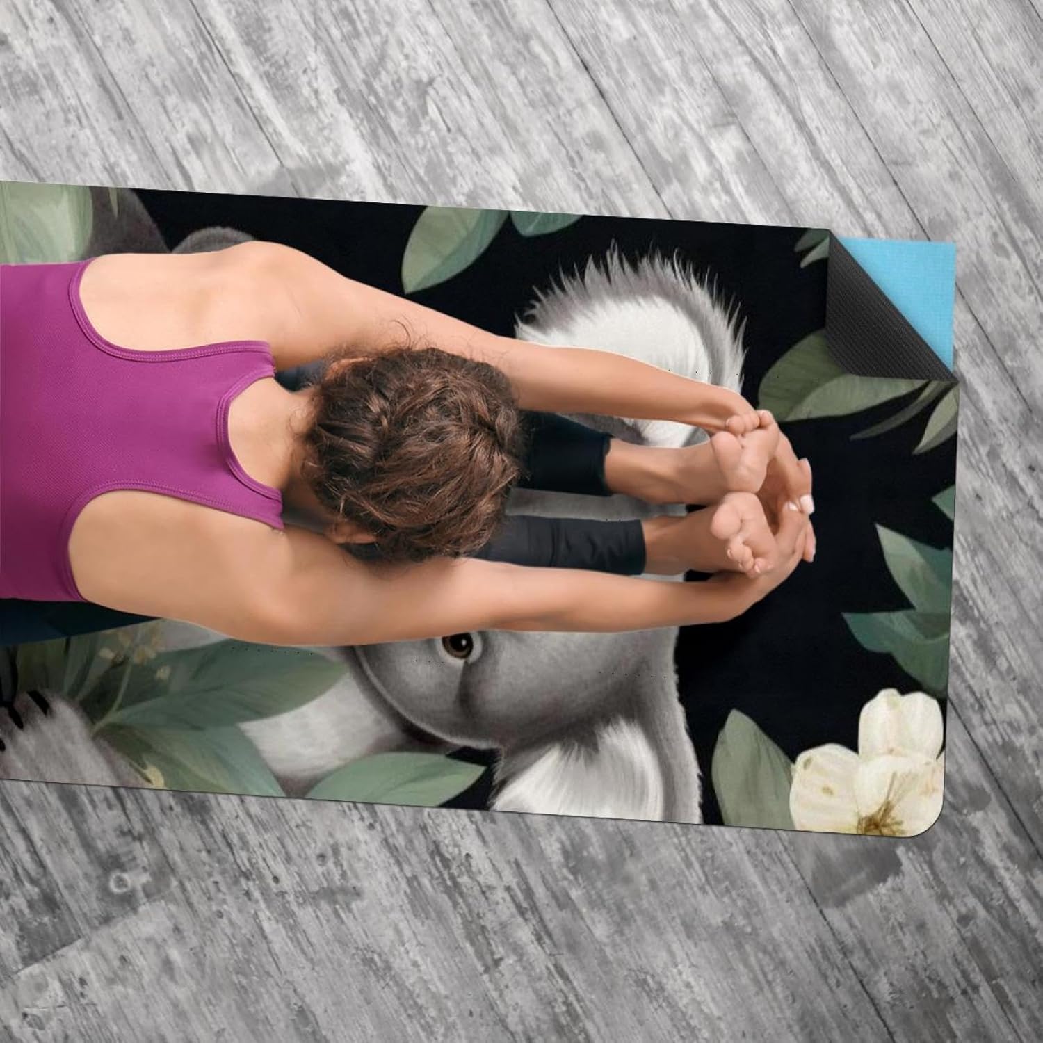 Yoga Towel, Koala Flowers Pattern Non Slip Sweat Absorbent Hot Yoga Mat Towel for Hot Yoga, Pilates and Fitness - 72.8" x 26.8"