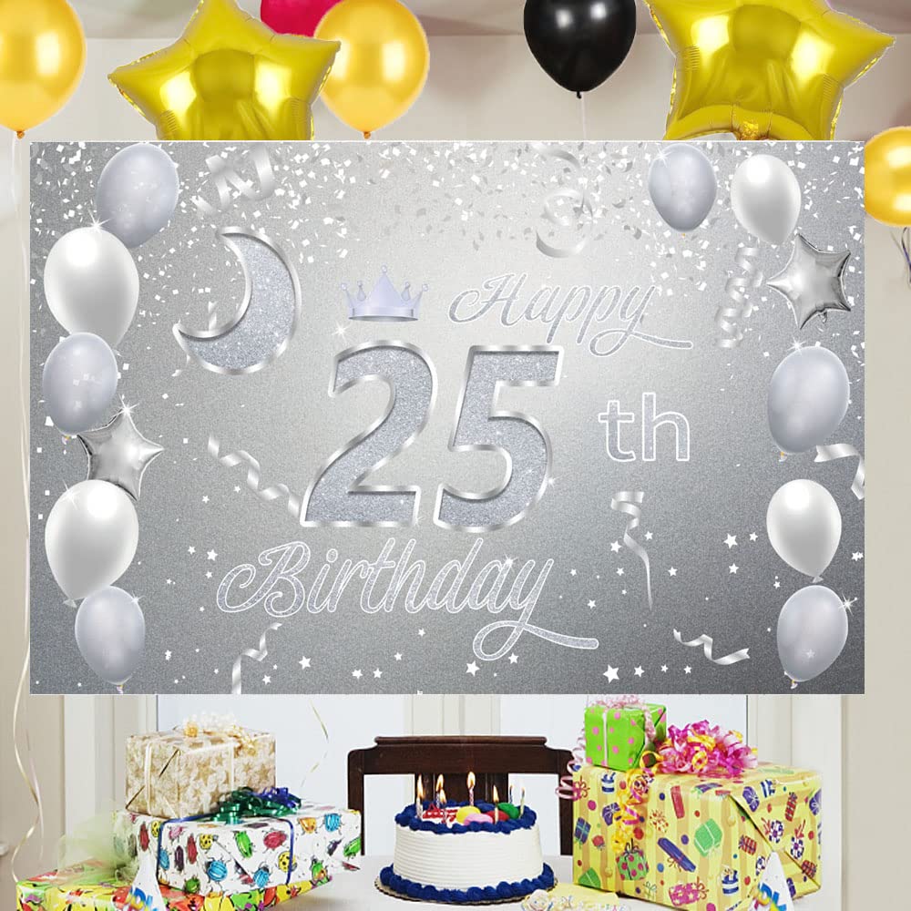 Sfondo Poster In Tessuto Per 25° Compleanno Ragazza/donna, 150x90 Cm, Oro Rosa Con Pois E Diamanti. Banner Per Feste, Decorazioni Parete, Tavolo, Torta. Include Occhielli Per Appendere.