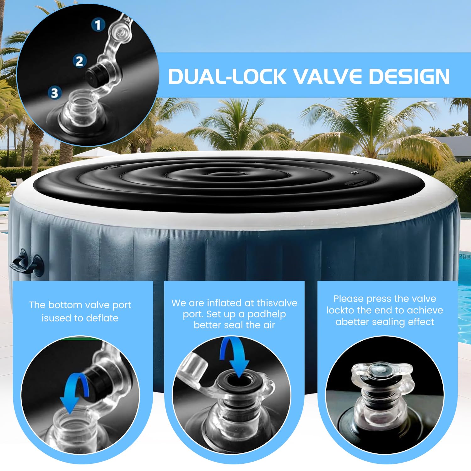 KEAGAN 4.5FT/138CM Inflatable Hot Tub Cover, Energy Saving Lid for Round Hot Tub, Outdoor Inflatable Hot Tub, with Handle, Foldable Protective Rain Overflow Cover for Inflatable Outdoor Hot Tubs — view 3
