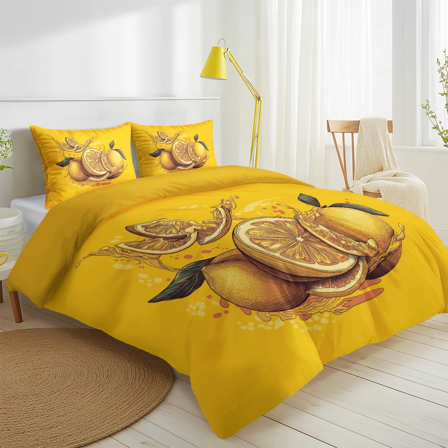 Genérico Poszwa na kołdrę 105-155 x 220 cm, elegancka cytryna plastry dla dzieci, żółty, komiksowy, miękka mikrofibra zestaw poszewek na kołdrę, dwustronna, łatwa w pielęgnacji