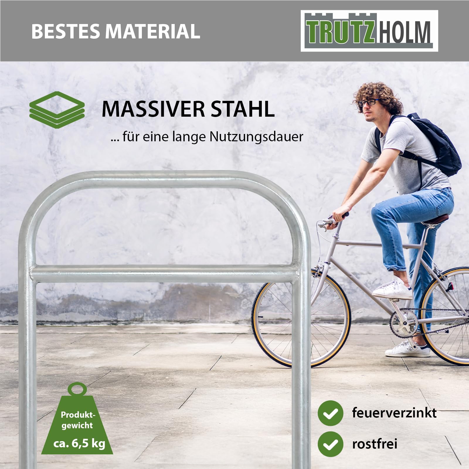 TRUTZHOLM Fahrradanlehnbügel mit Mittelrohr 115 x 78 cm Stahl feuerverzinkt Ø 49 mm zum Einbetonieren Fahrradständer für 2 Fahrräder beidseitig nutzbarer Parker Diebstahlschutz für Fahrräder Baumarkt