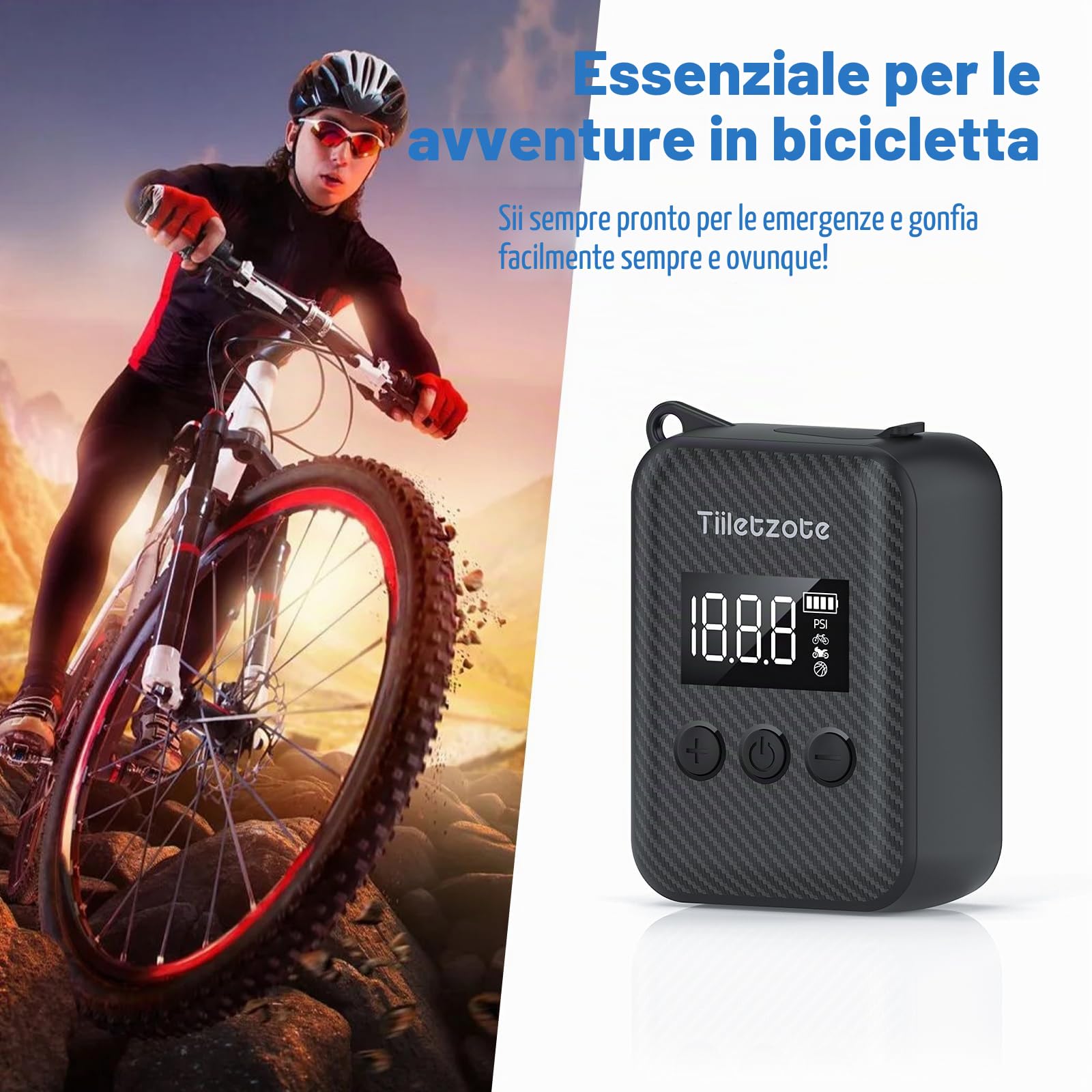 Mini pompa elettrica Bike Pump ricaricabile per bicicletta, 130 PSI, portatile con manometro, spegnimento automatico, adatta per mountain bike, bici da strada e city bike