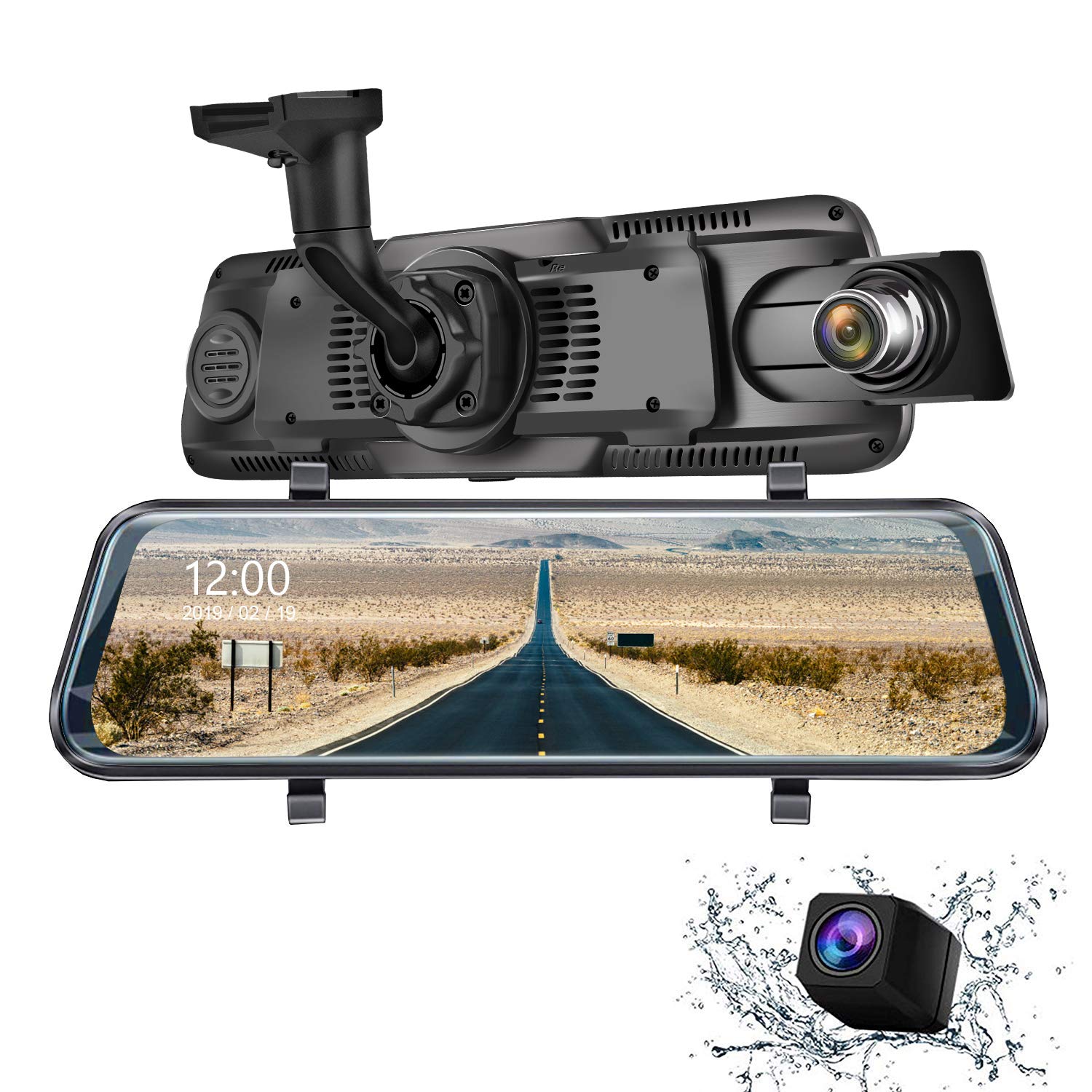 Eyesun Cam 9.66 Inch Mirror Dash Cam Front and Rear,170 Degrees 1080P Front Cam + 150 Degrees 1296P Rear View,Full Touch Screen,G-Sensor Parking Monitor,Dual Recording Stream Media