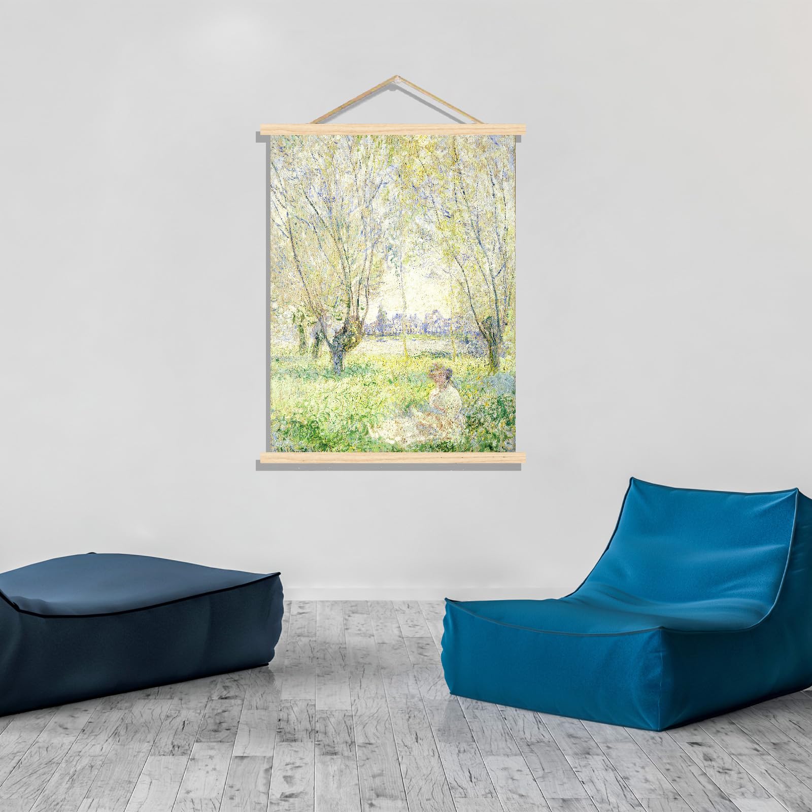Amazon.co.jp: クロード・モネ 木製吊り下げ絵画 柳の下に座っている