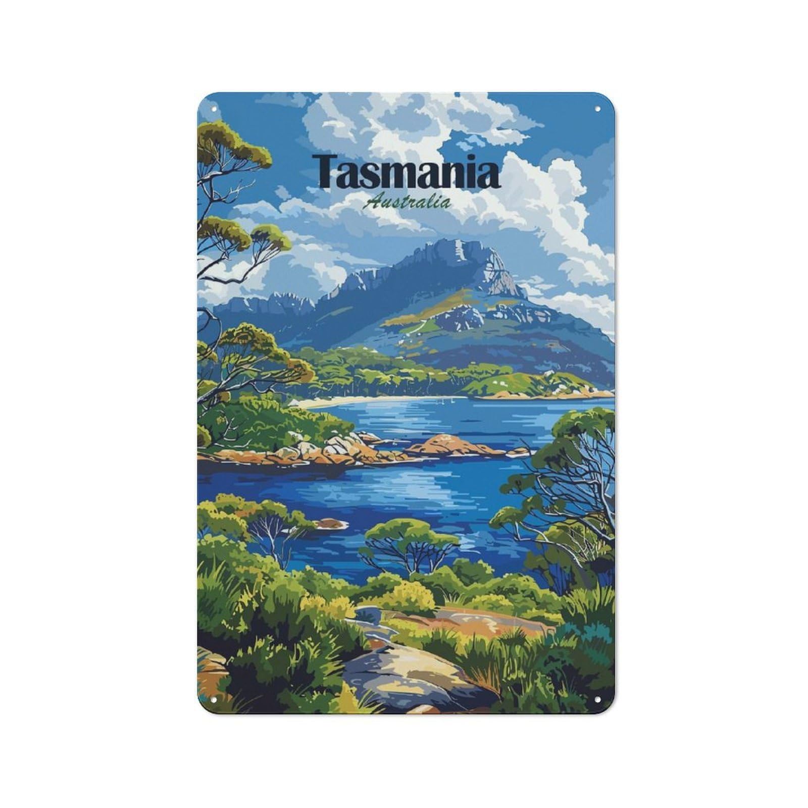 Junmoney Style-1 Tin Wall Plaque 30X20cm With Tasmania Landscape For Guest Room Or Hallway, For Updating Guest Room And Hallway After Moving