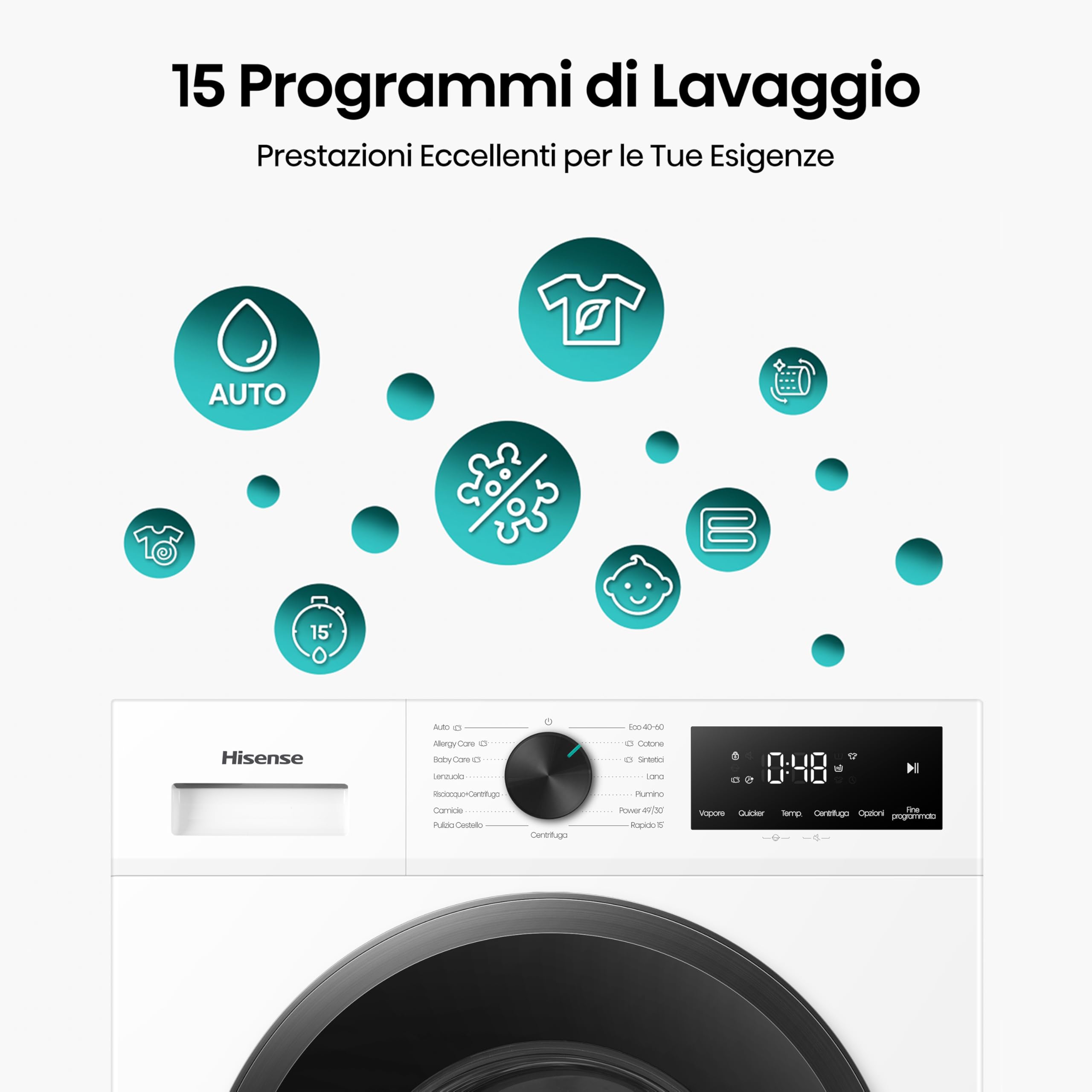 Hisense WF1I7022BWJ NUOVA Lavatrice Slim 7 kg, 1200 rpm, 15 Programmi, Display Touch, Motore Inverter, Programma Rapido 15’, Fine Programmata, AutoMix Dispenser, Classe A