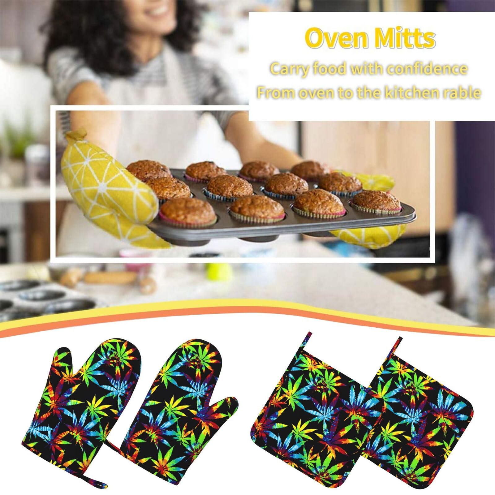 Juego de 4 guantes de cocina antideslizantes de silicona resistentes al calor, almohadillas calientes para cocinar, asar a la parrilla, hornear, microondas, chef, regalos, decoración