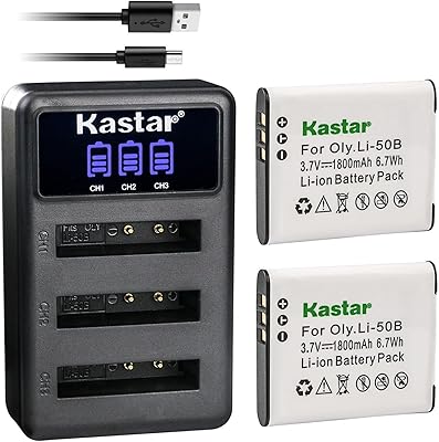 Kastar 2 Pack Battery and LCD Triple USB Charger Compatible with Kodak LB-050 LB-052 Battery, PixPro FZ151, Kodak PixPro FZ152, Pixpro FZ201,Pixpro SL10 Smart Lens,Pixpro SL25 Smart Lens,Pixpro SPZ1
