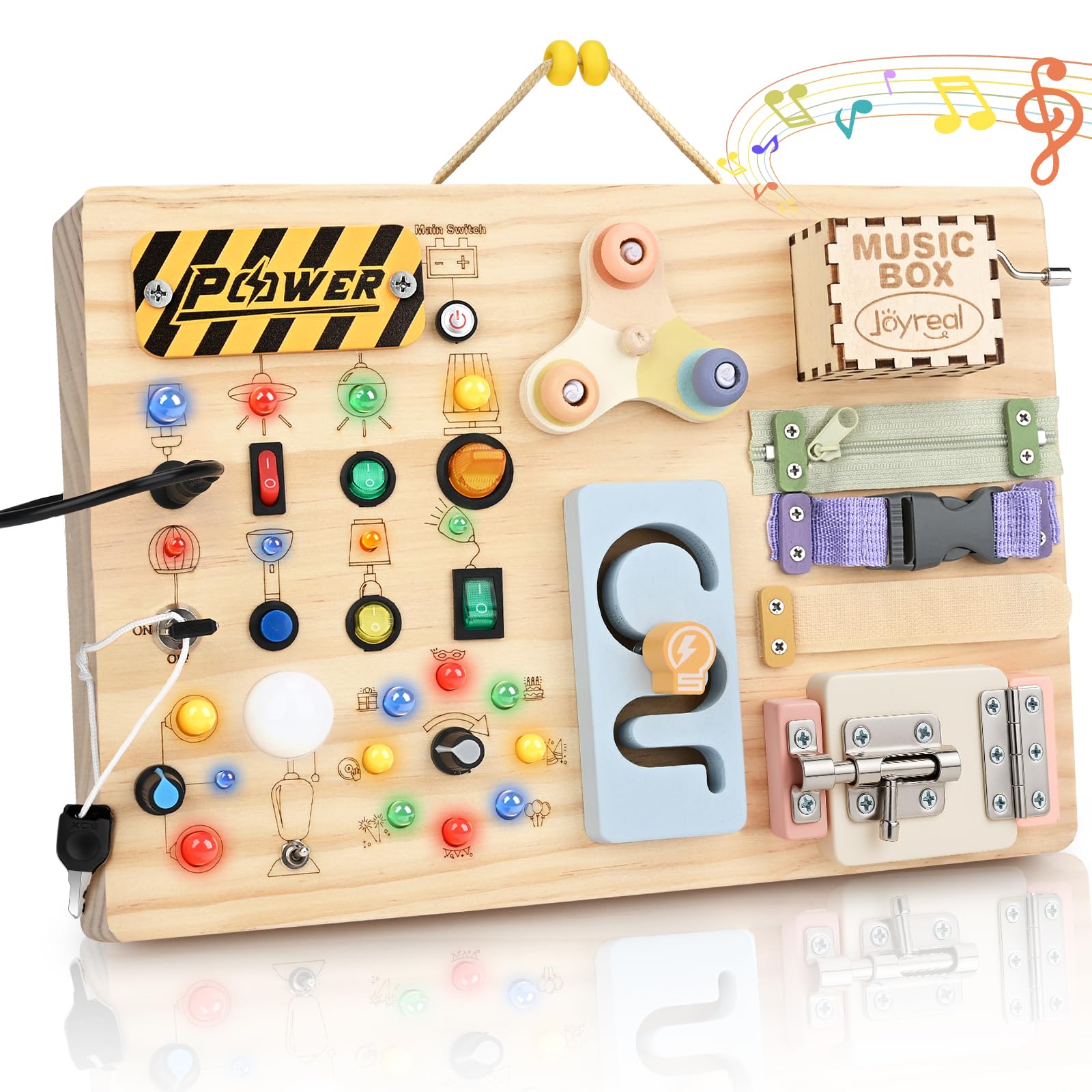 Joyreal Busy Board Juguetes Montessori 1 años, Educativos Sensoriales Avec 19 LED 12 Motricité, Voyage Portables Activity Board 2 3 años, Juguetes Regalos pour Garçons Filles