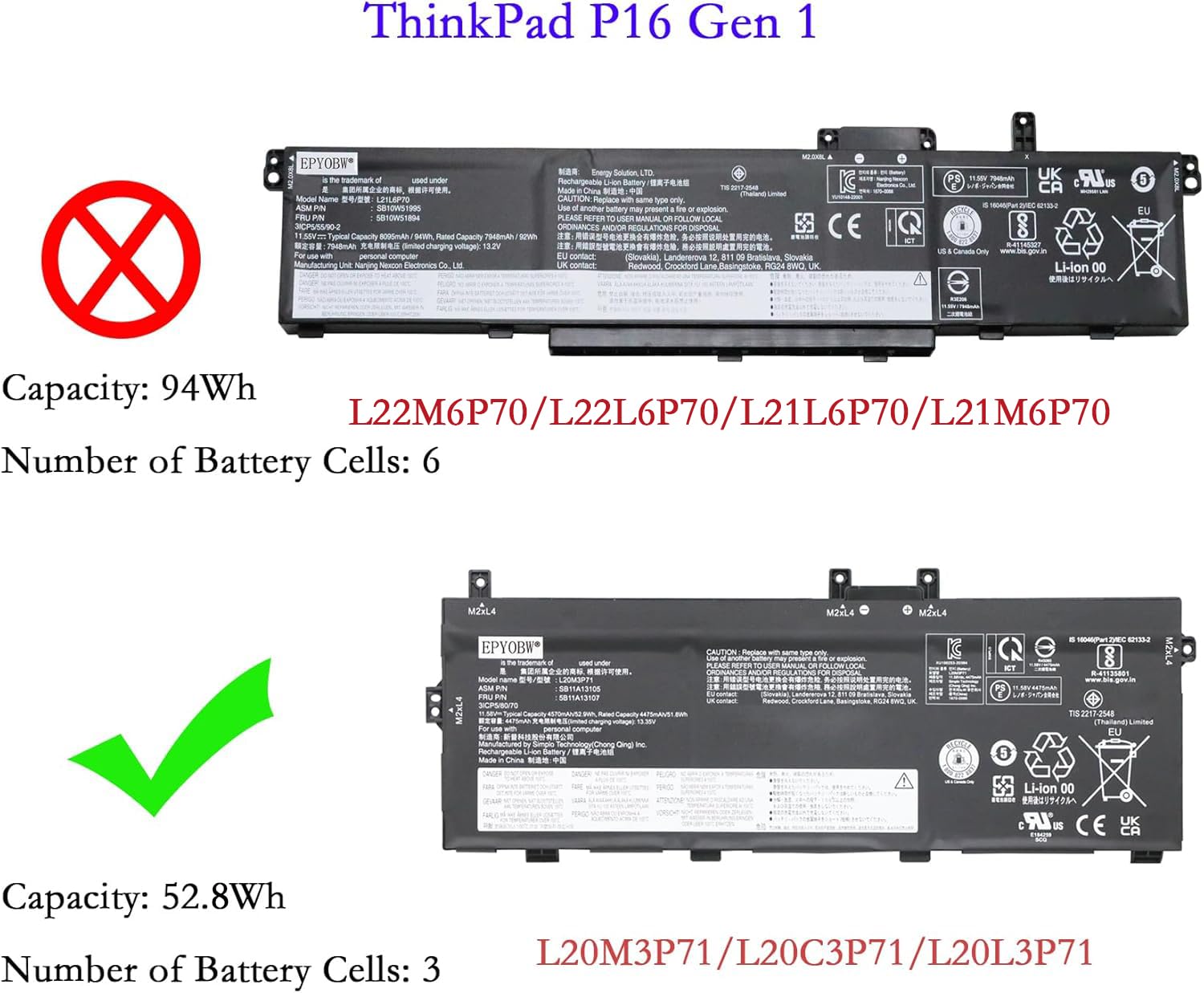 Amazon.com: EPYOBW L20L3P71 Laptop Battery 52.8Wh 4548mAh 11.61V