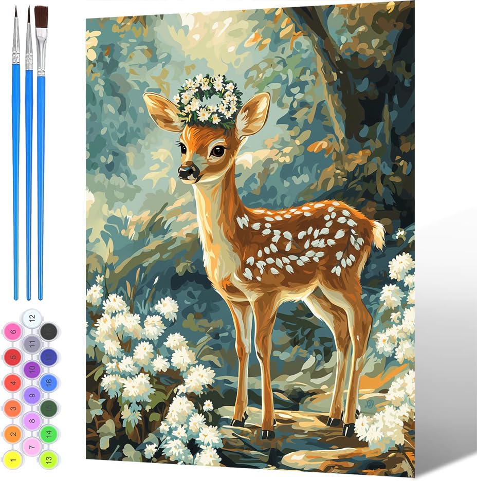 Pintura por Números para Adultos Animales, Painting by Numbers Kits Flor, DIY Pintura por números para adultosy niños, con Pinceles Pigmento Acrílico (sin marco), Decoraciones del Hogar 30x40cm -1562