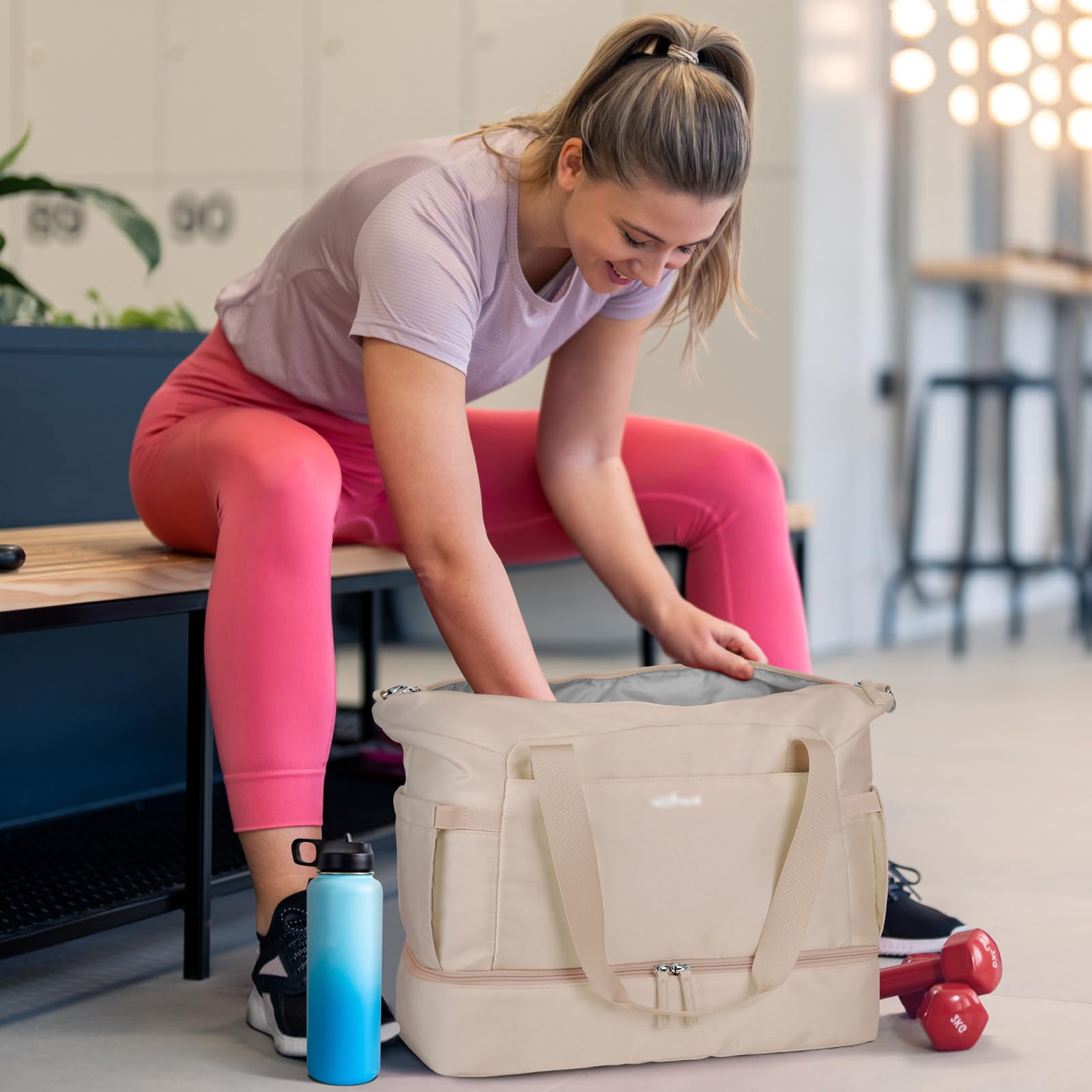 Gym Bag for Women, Personal Item Travel Bag with Shoes Compartment for Trip view 2