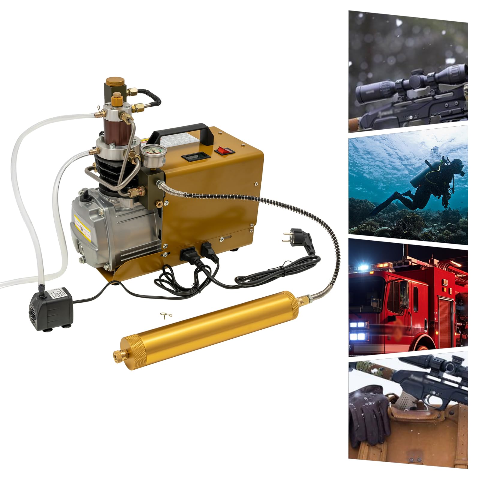 PCP Kompressor 300 Bar, 1.8KW Hochdruckluftpumpe mit 100L/min Füllleistung, Elektrische Luftpumpe mit LCD-Temperaturanzeige & Sicherheitsventil für PCP-Gewehre, Paintball & Tauchflaschen bis 2L, Gelb