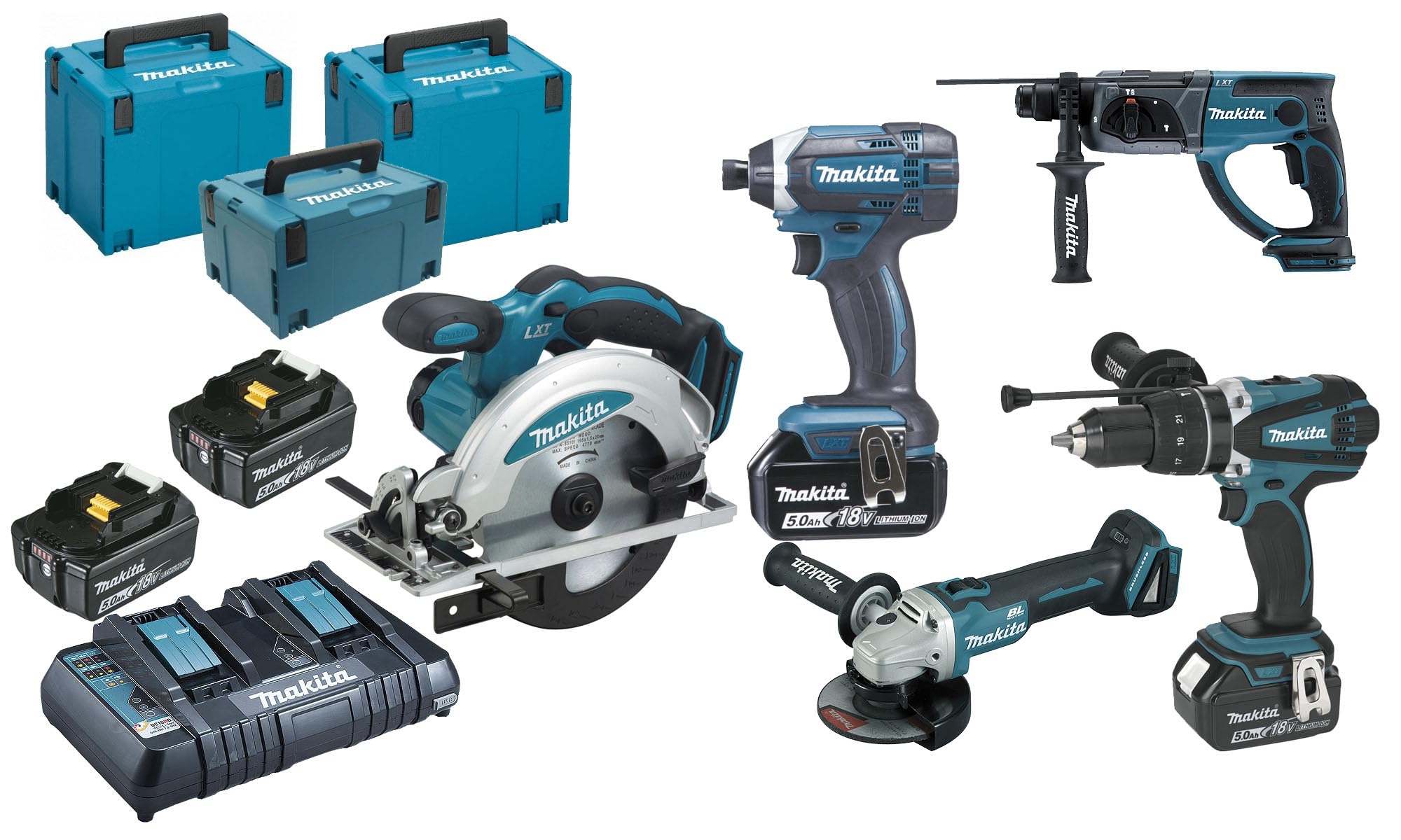 Combopack 5 outils 18V (4x5,0 Ah) DHR202 + DGA504 + DSS610 + DTD152 + DHP458 - MAKITA DLX5039PTJ