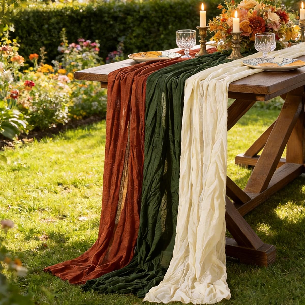 Cheesecloth Table Runner Fall Boho 3pcs Mix and Match Wedding Decor