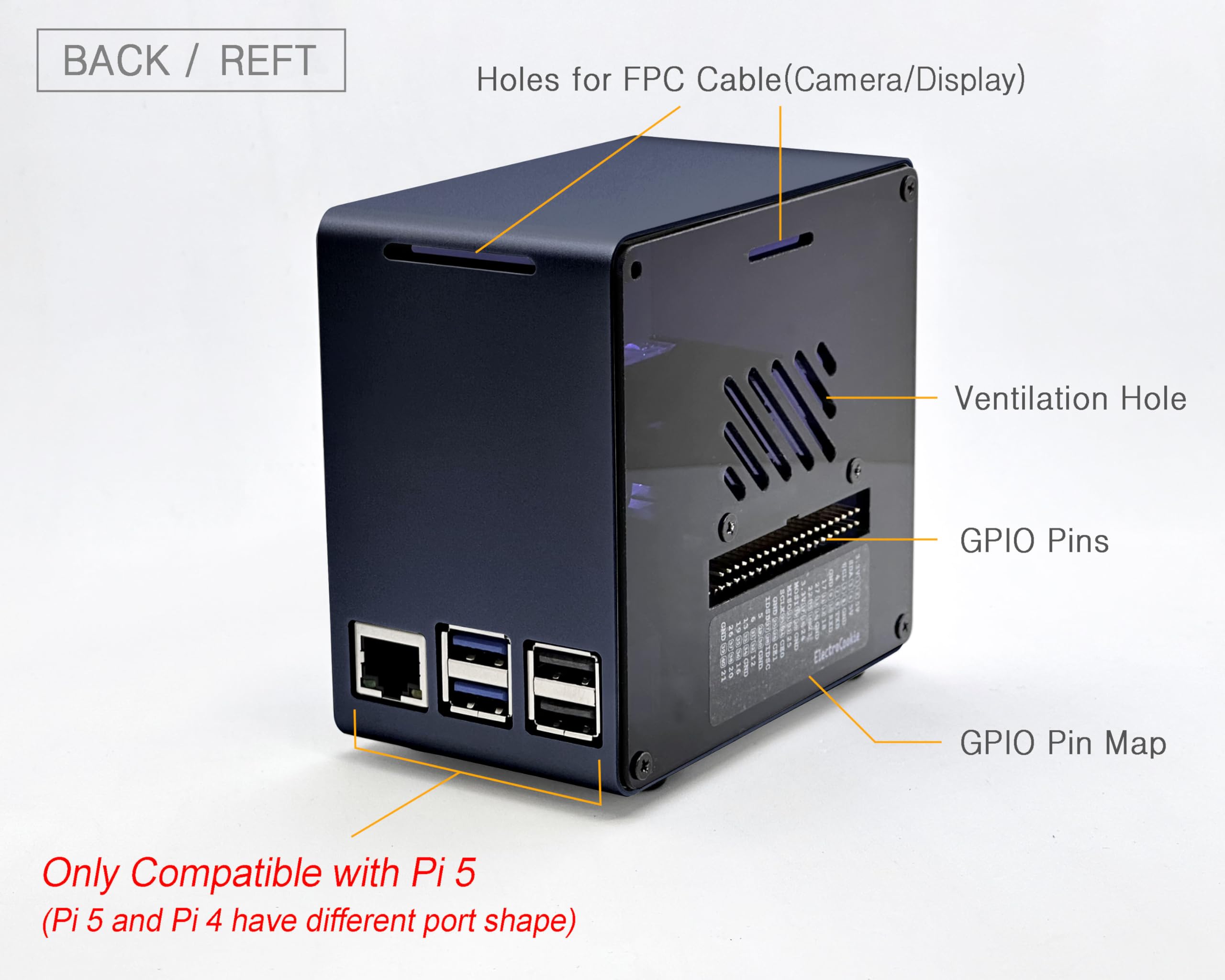 ElectroCookie Boîtier pour Raspberry Pi 5, mini tour en aluminium avec ventilateur de refroidissement et lumière ambiante changeante de couleur (bleu)