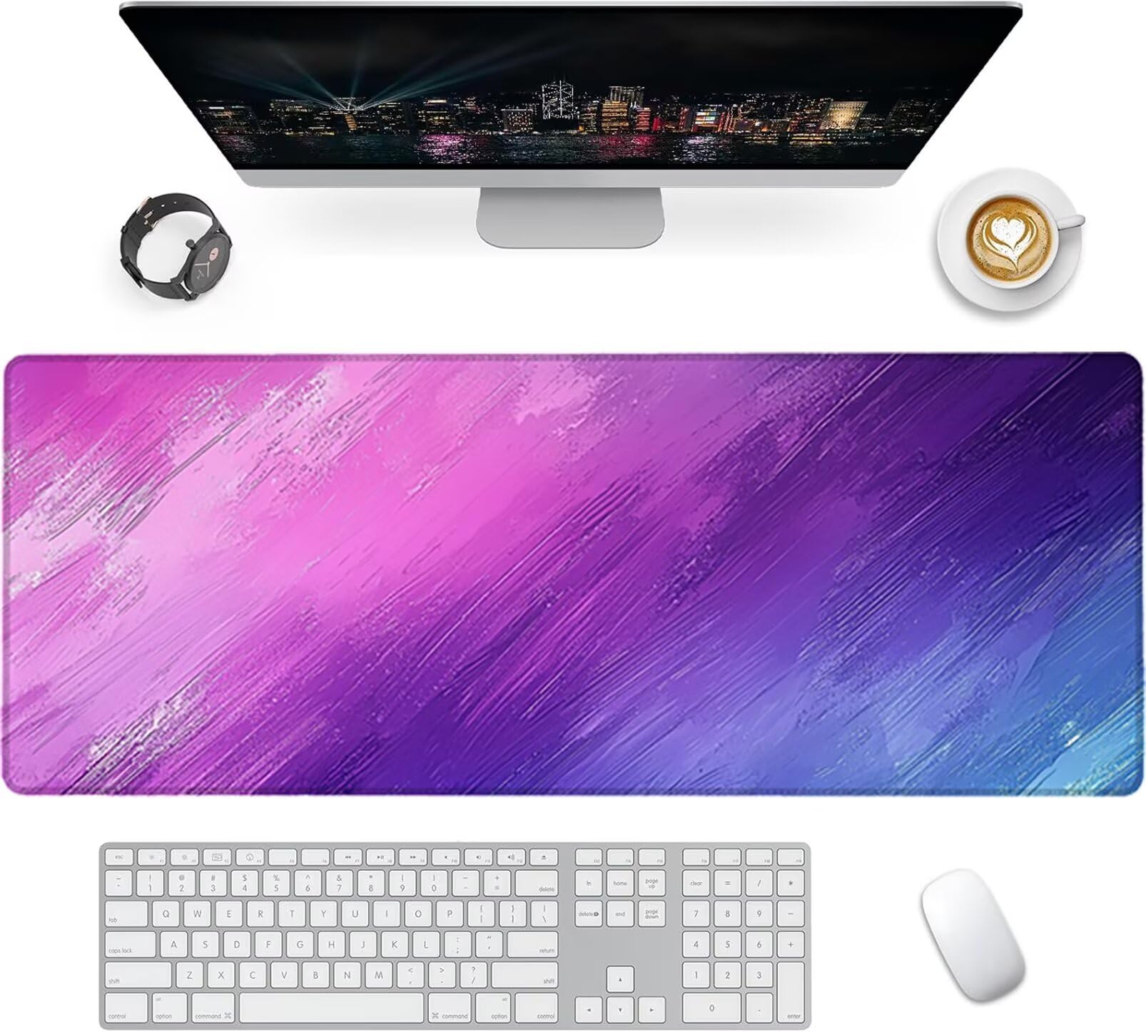 Lpfieonn Rosa Großes Schreibtischunterlage, XXL Schreibtischunterlagen, Lila XXL Wasserdicht Gaming Mousepad mit Vernähter Rand und Rutschfeste Gummibasis, für Laptop/Hause/Büro 120x60cm PF-2297