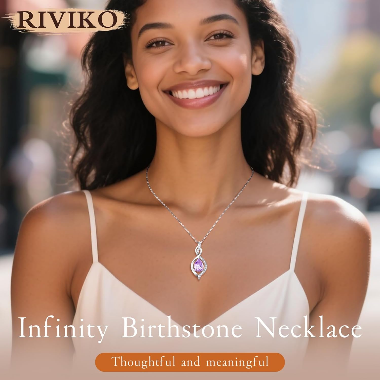 RIVIKO Valentines Day Gifts for Her-Infinity Birthstone Necklace for Women,925 Sterling Silver Teardrop Necklace, Womens Jewelry Birthday Gifts for Women Friend Her Mom Wife Lady - Image 3